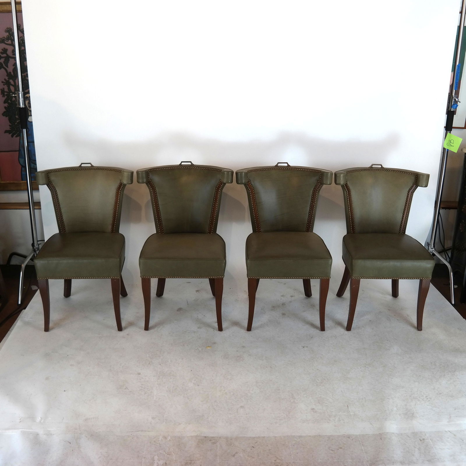 Set 4 English Regency-Style Green Leather Chairs (1 of 7)