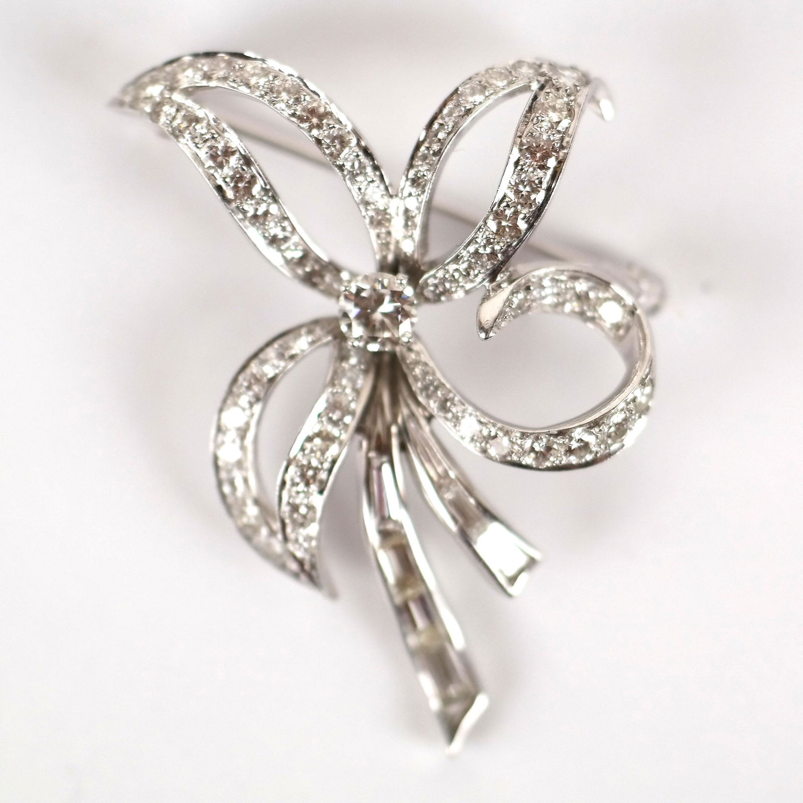 Vintage Platinum & Diamond Bow Brooch (1 of 6)