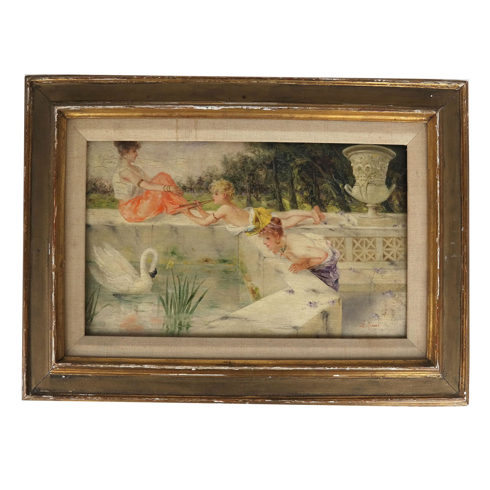 A. RIVAS: Two Women on Terrace - Oil Painting (1 of 7)