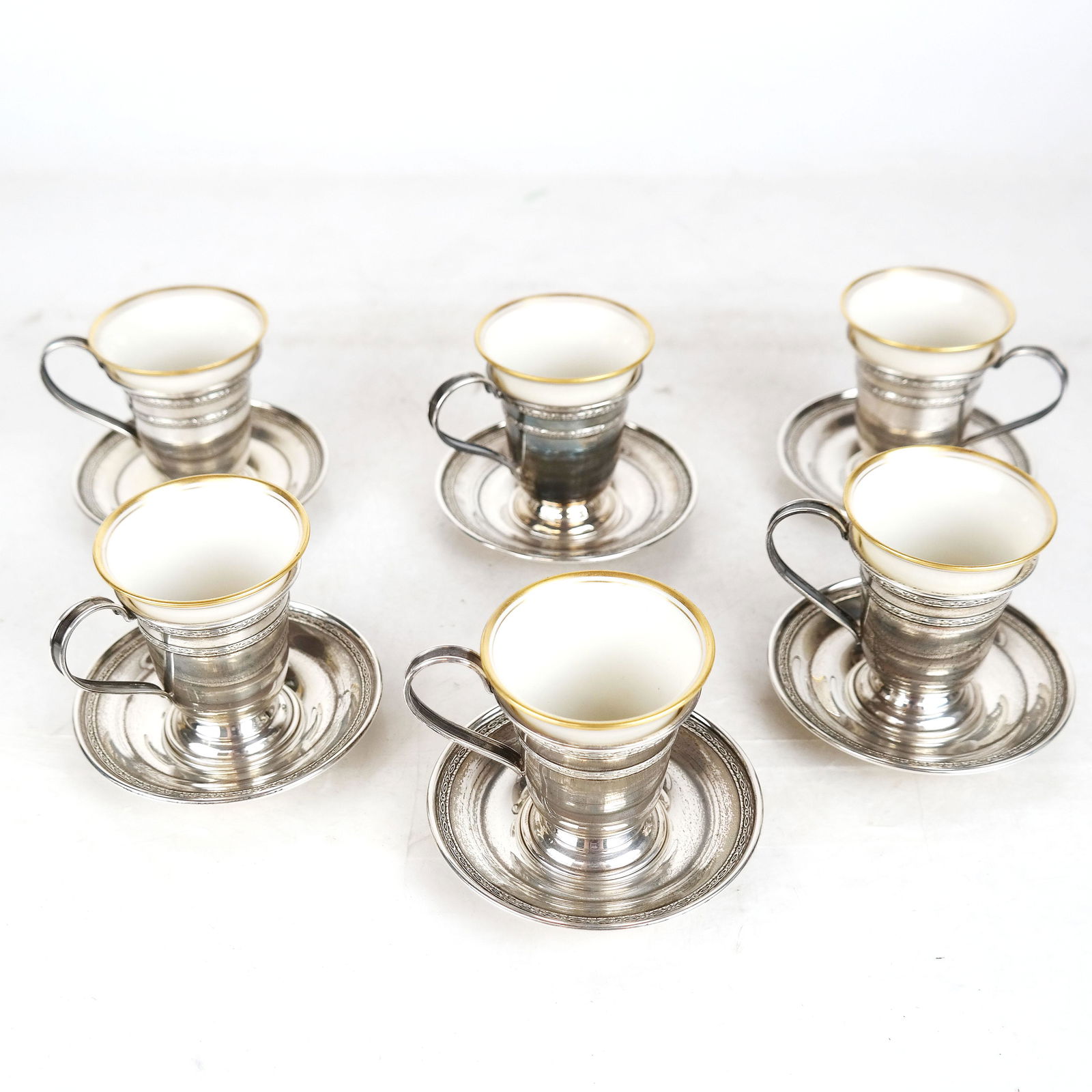 Set of 6 Sterling Silver Demitasse Cups & Saucers (1 of 9)