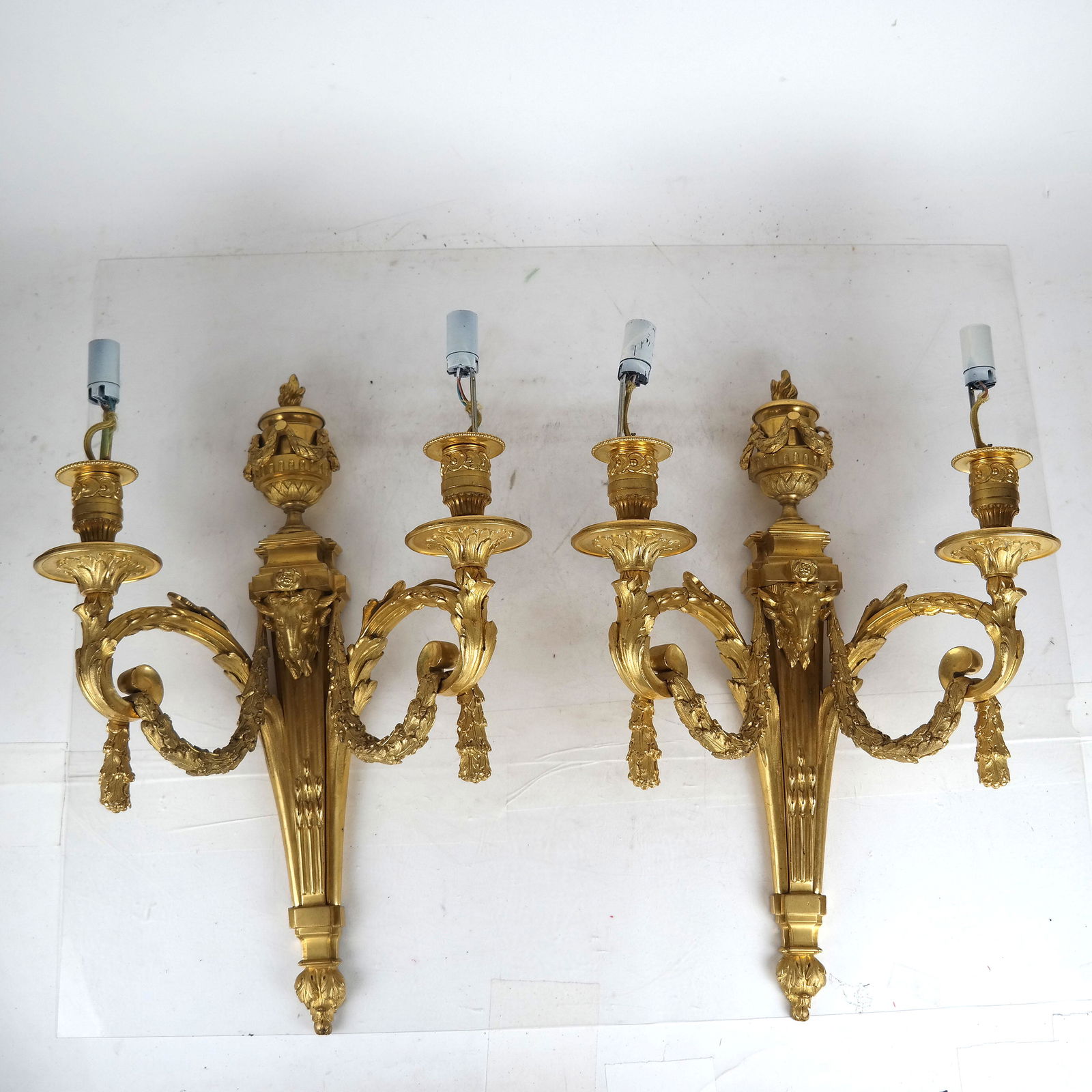 Pr 19th C. Bronze Dore 2-Light Sconces (1 of 11)