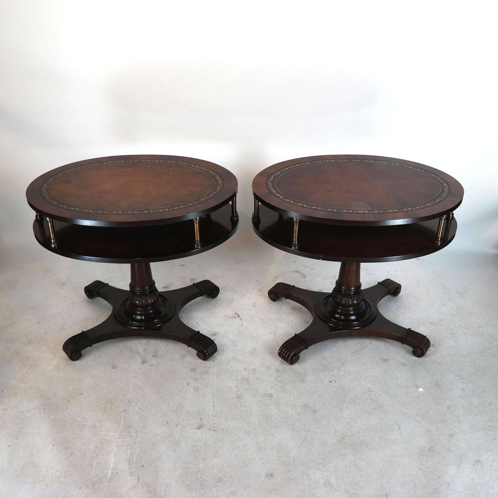 Pair Oval Leather Top Two-Tier Tables (1 of 11)