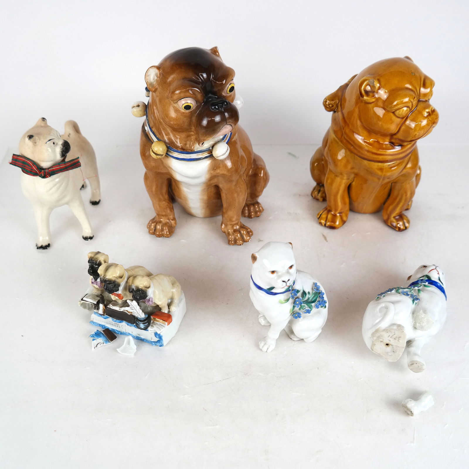 Group of 6 Porcelain Pug Figurines - "As-Is" (1 of 15)