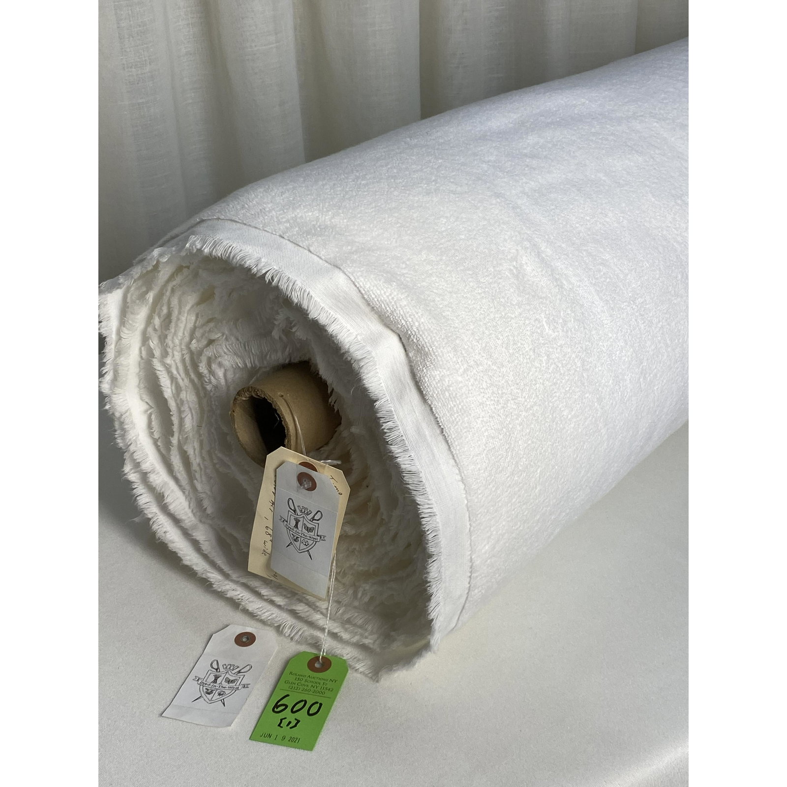 Rogers & Goffigon's White Cotton Terry Fabric: 18 yards of super comfortable yards of Rogers & Goffigon's "Tarry", #93301-1, in their color called "Air". The 68" wide white plush terry cloth works for curtains, upholstery or custom bathrobes. Your