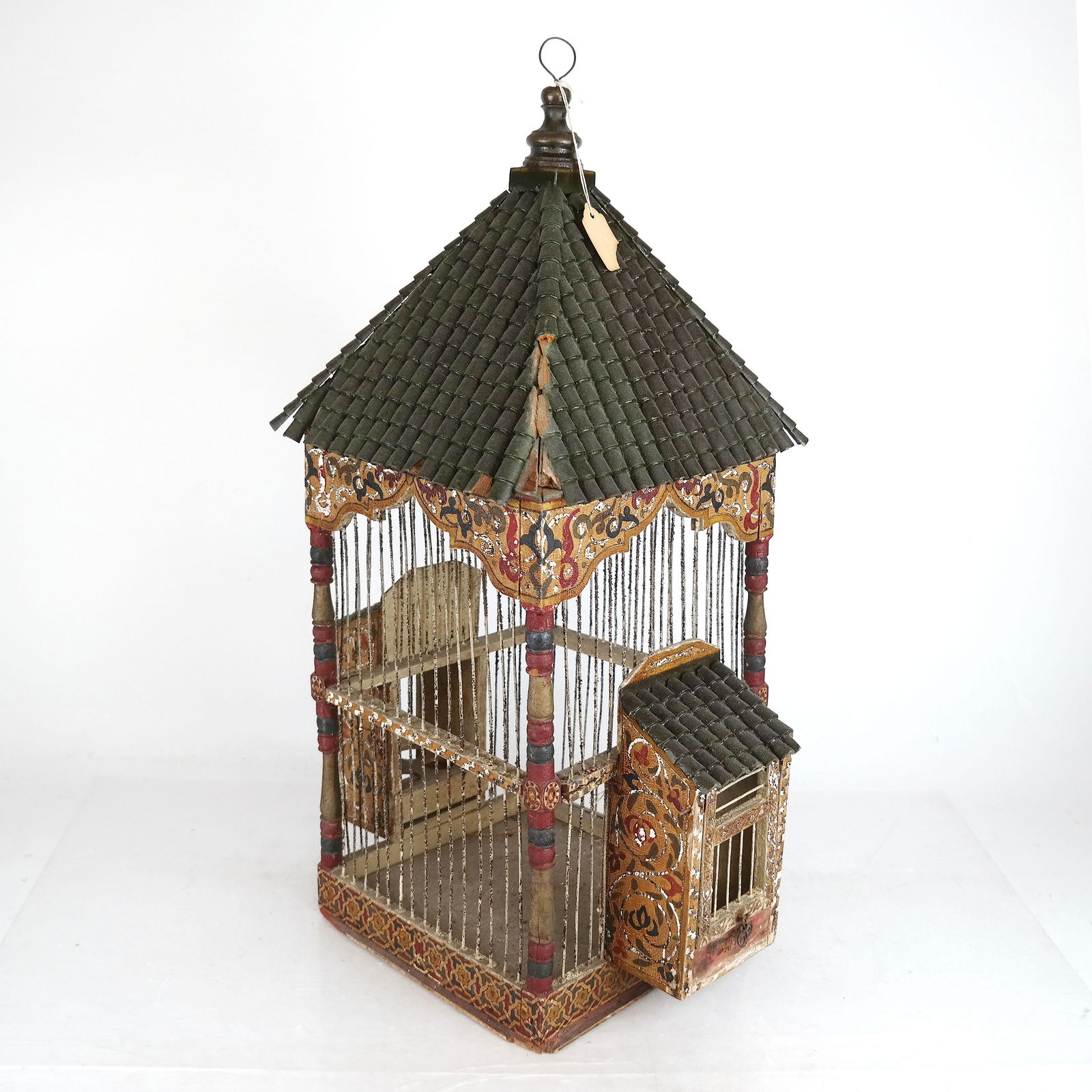 Antique Indian Polychrome and Wire Birdcage (1 of 8)