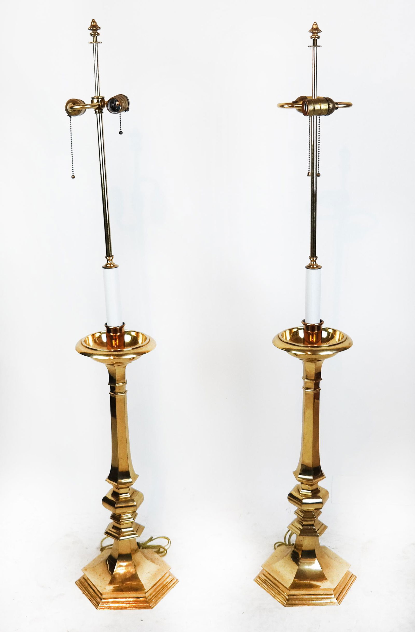 Pair 20th C. Brass Candlestick Lamps (1 of 9)