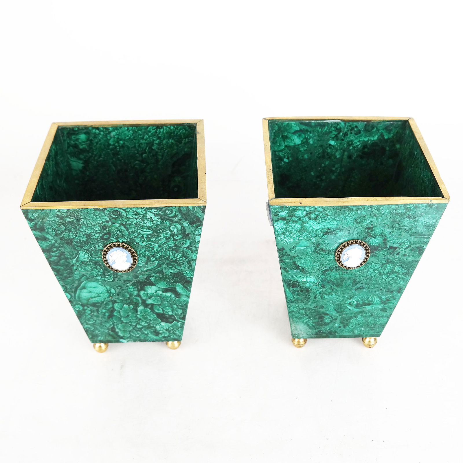 Pair Malachite Cachepots / Vessels (1 of 7)