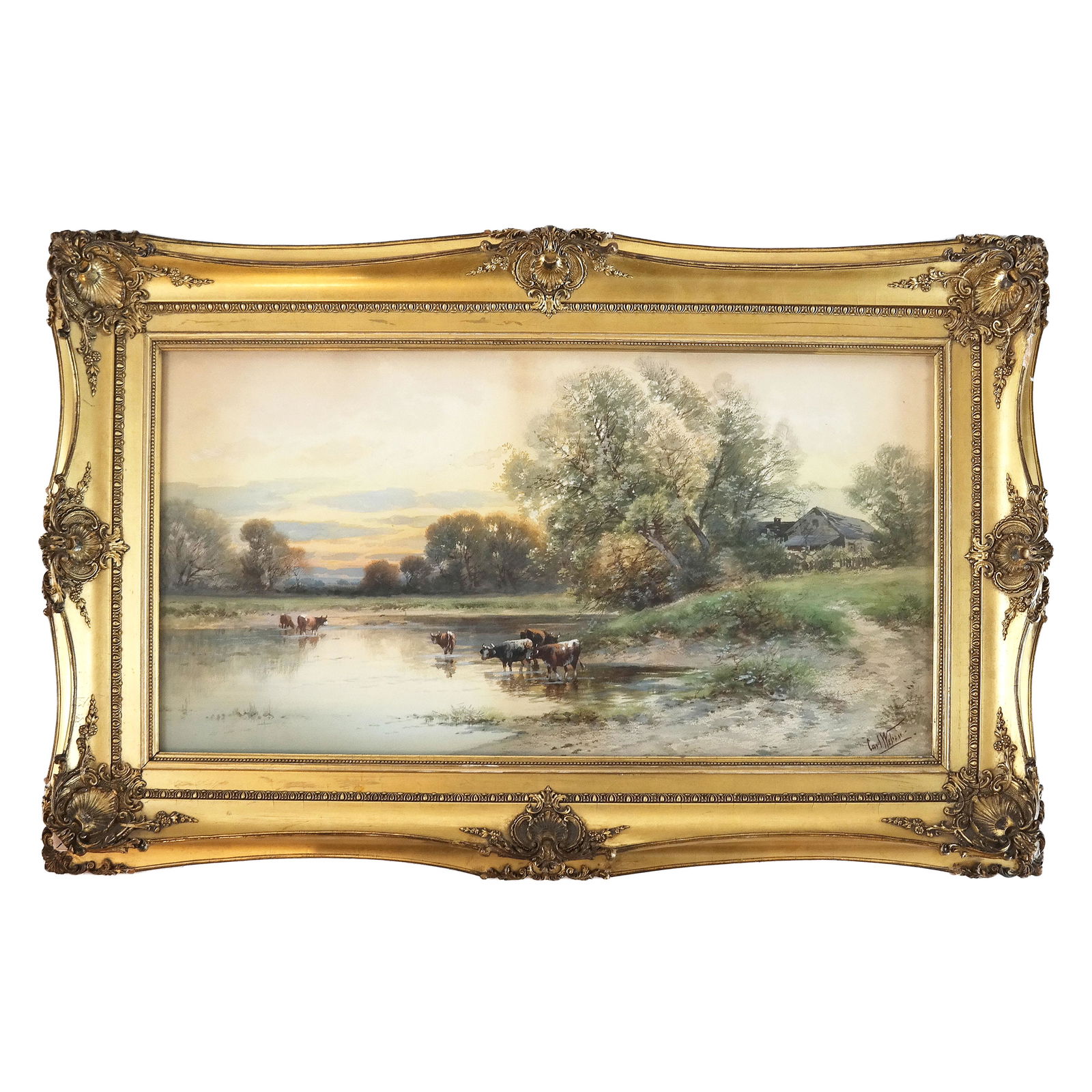 Carl WEBER: Stream and Cows - W/C Painting (1 of 7)