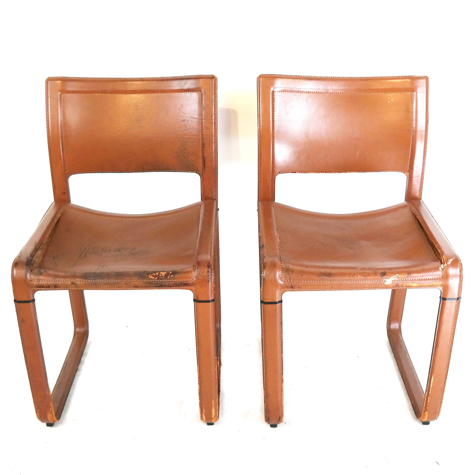 Pair Matteo Grassi Leather Side Chairs (1 of 8)