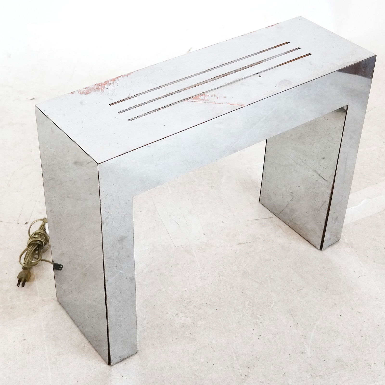 Milo Baughman Chromed Metal Side Table: Milo Baughman for George Kovacs chromed metal illuminated side table, circa 1960. [16" H x 21" W x 7" D]. Not tested.