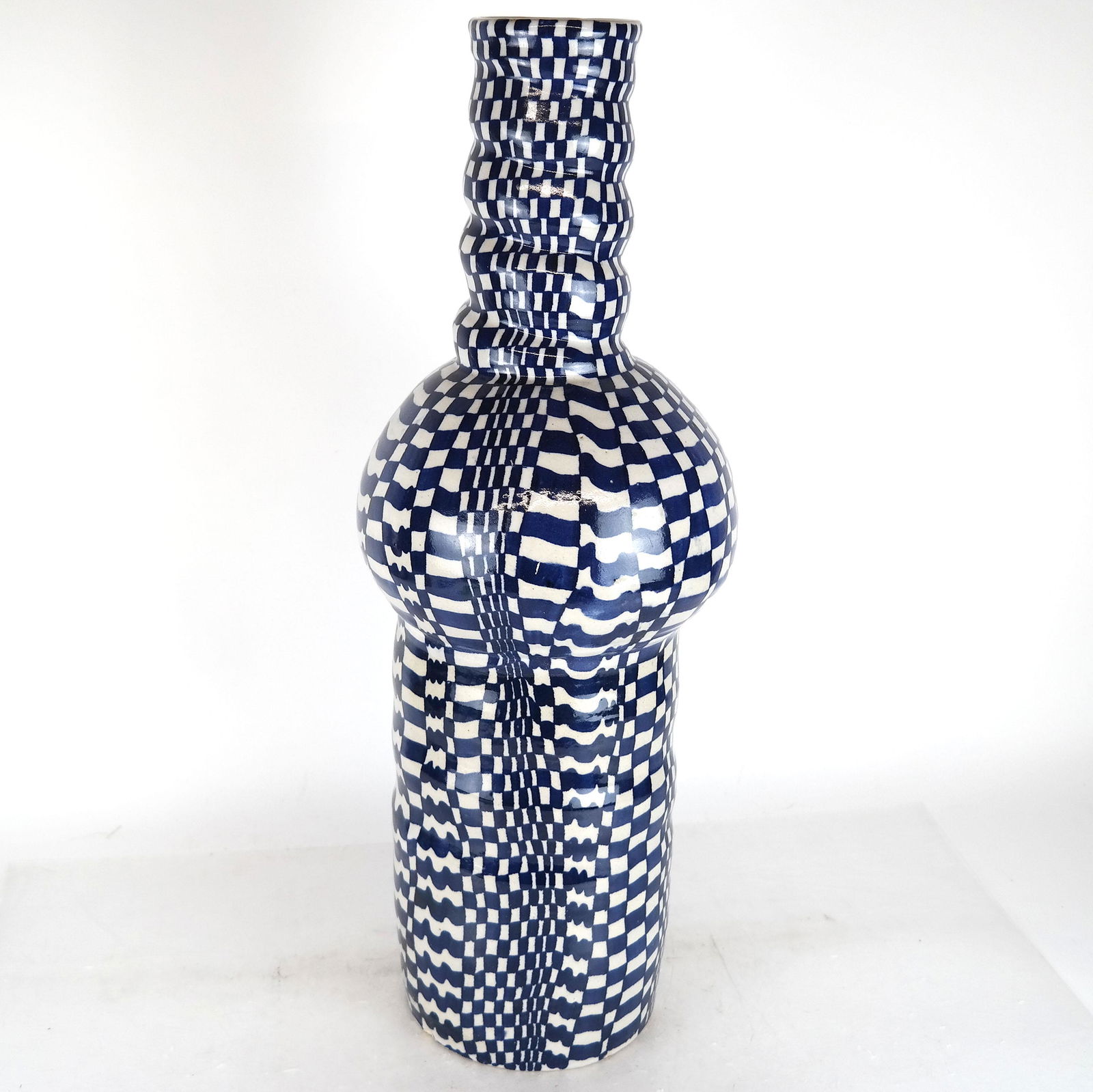 Modern Blue & White "Op Art" Ceramic Vase (1 of 7)