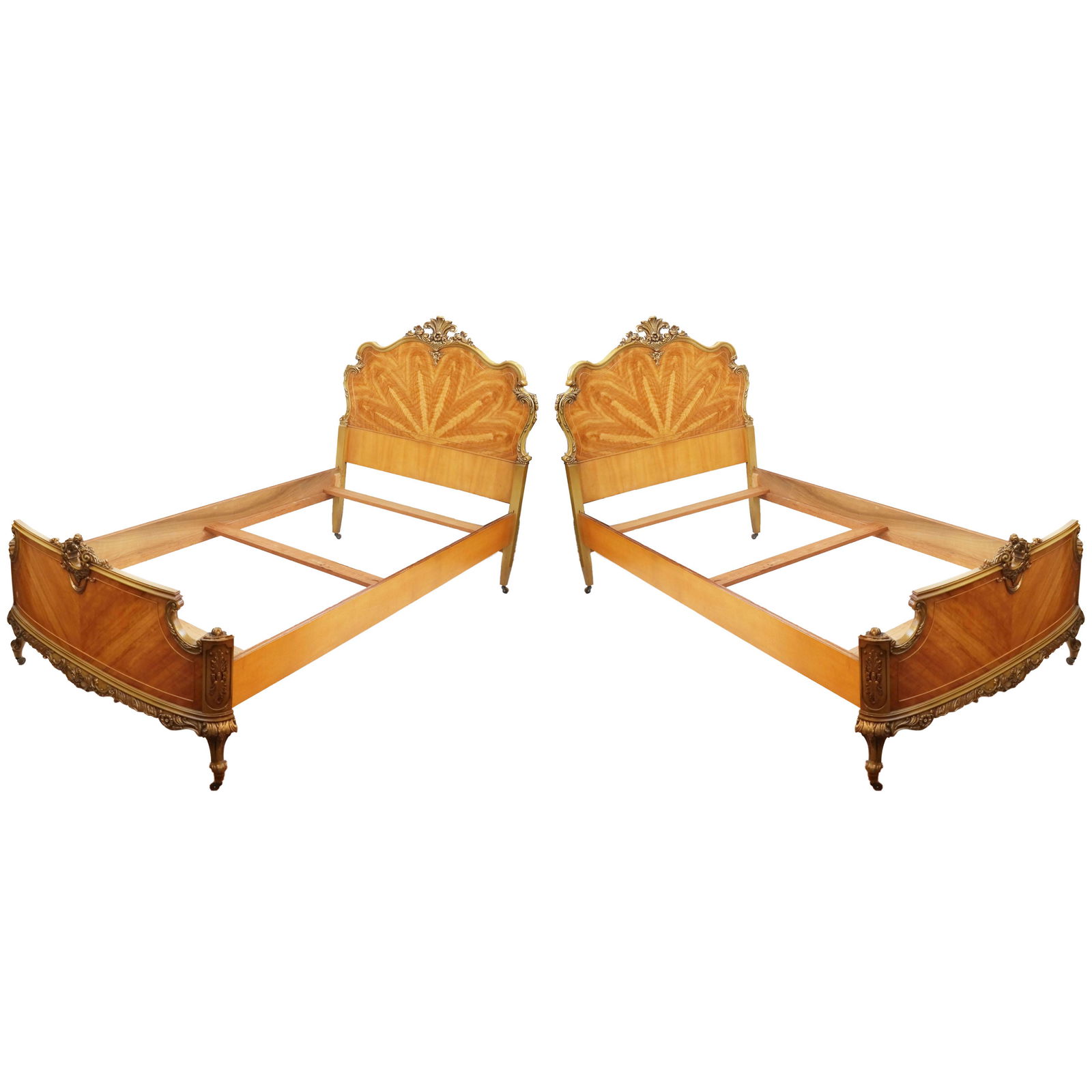 Pair Blond Mahogany Twin Beds (1 of 16)