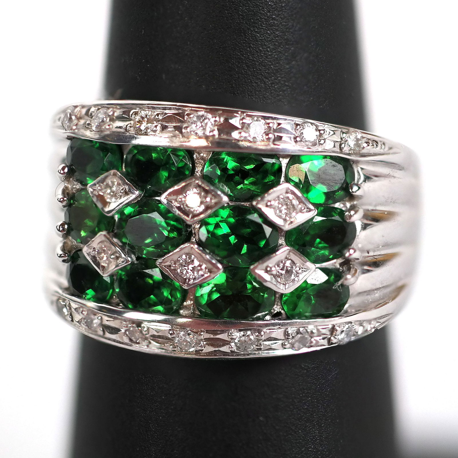 Green Demantoid Ring With Diamonds (1 of 9)