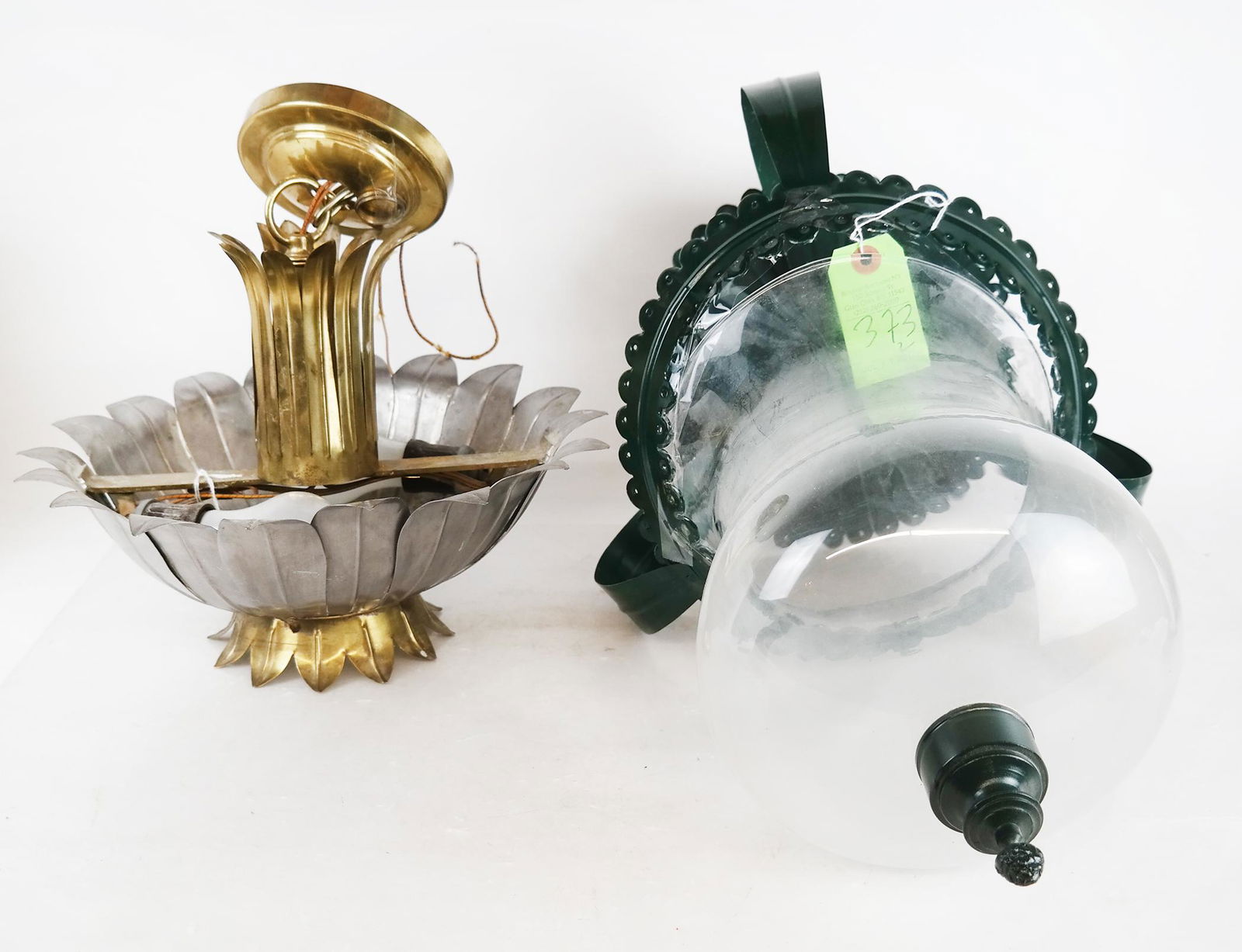 Green Tin Lantern & Gilt Tole Lamp (1 of 9)