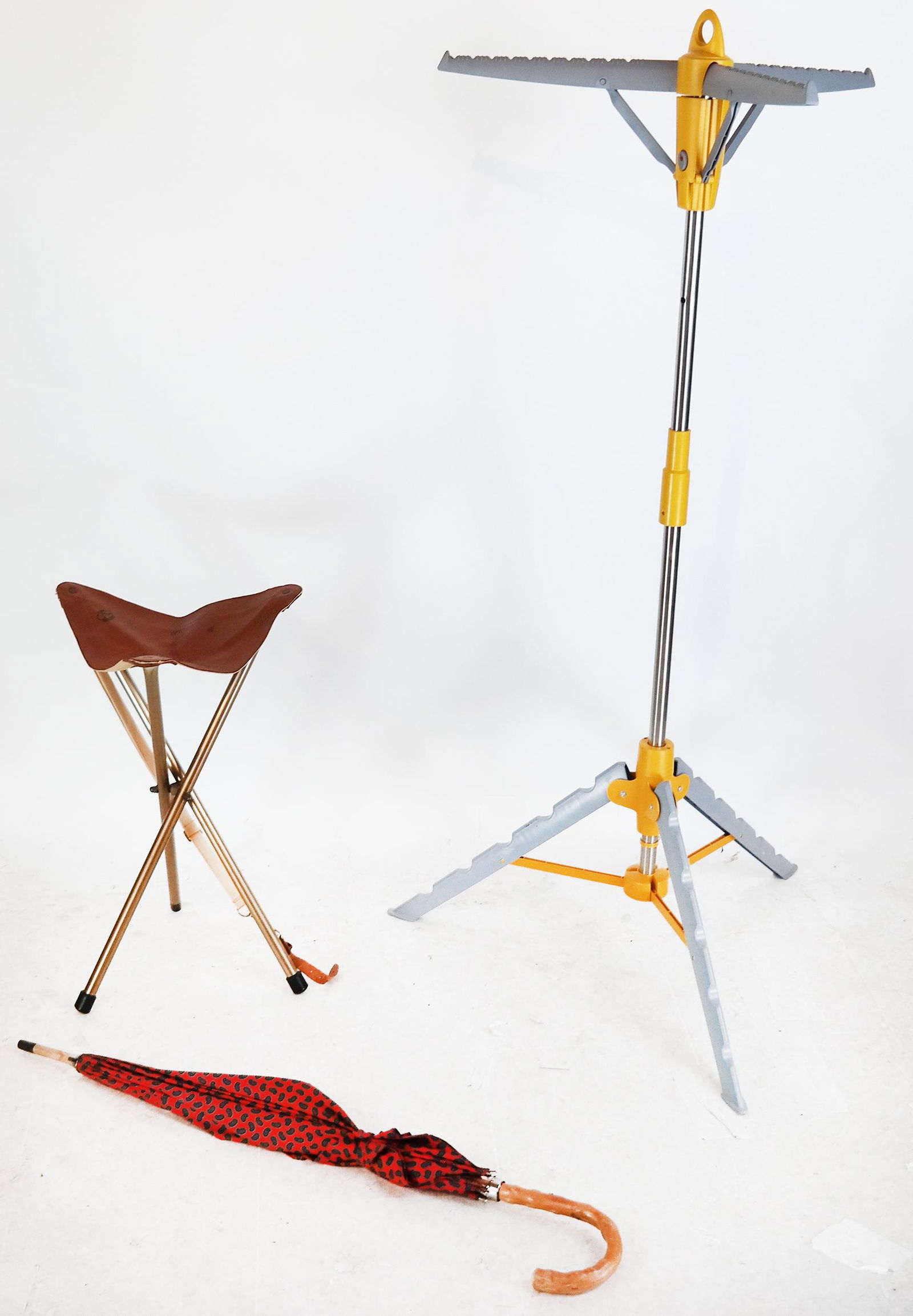 Lot of Valet, Umbrella, Leather Folding Stool (1 of 8)