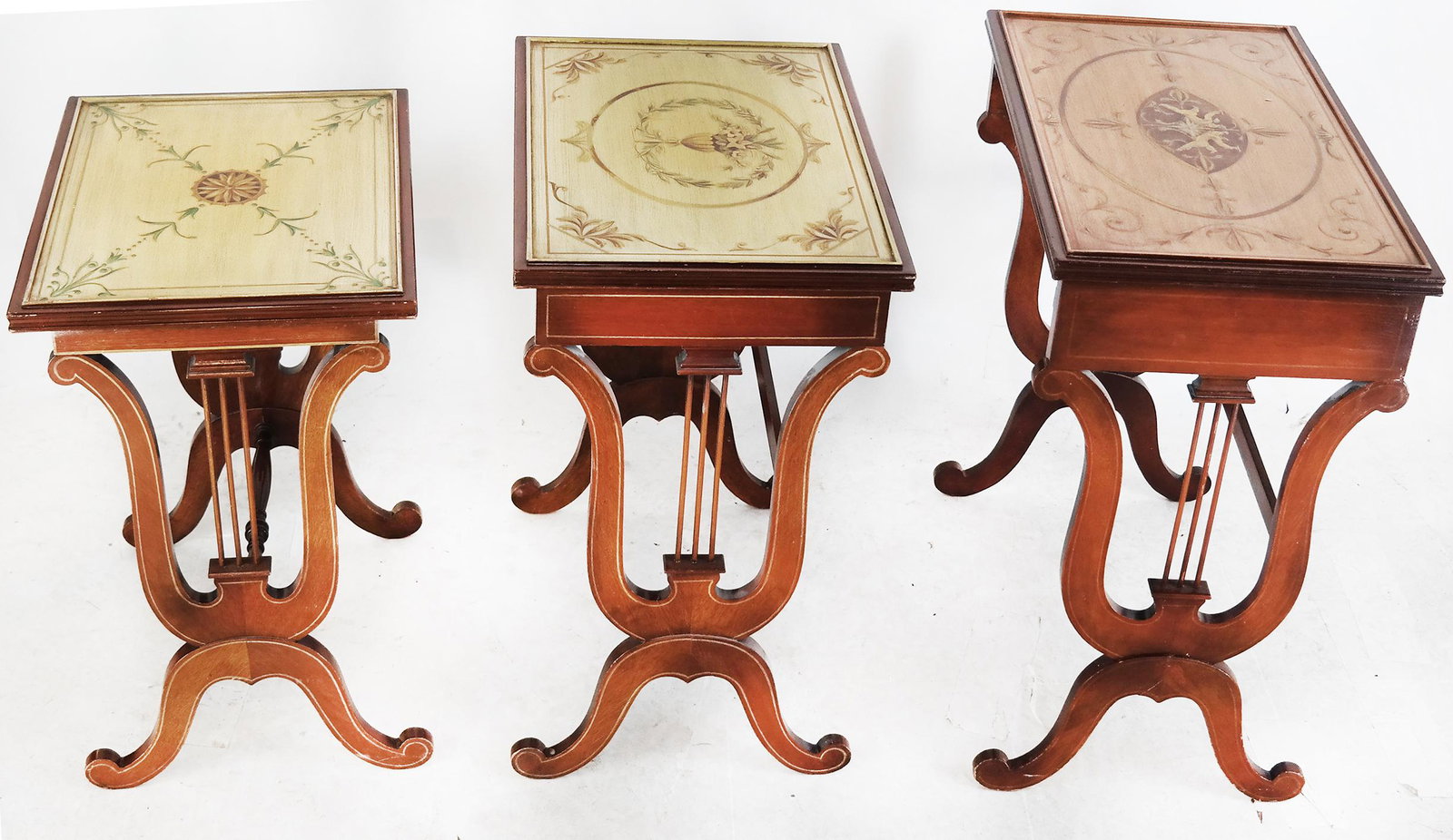 Nest of Three Adam-Style Tables: Nest of three Adam-style tables. [26" H x 21 1/2" W x 14" D].