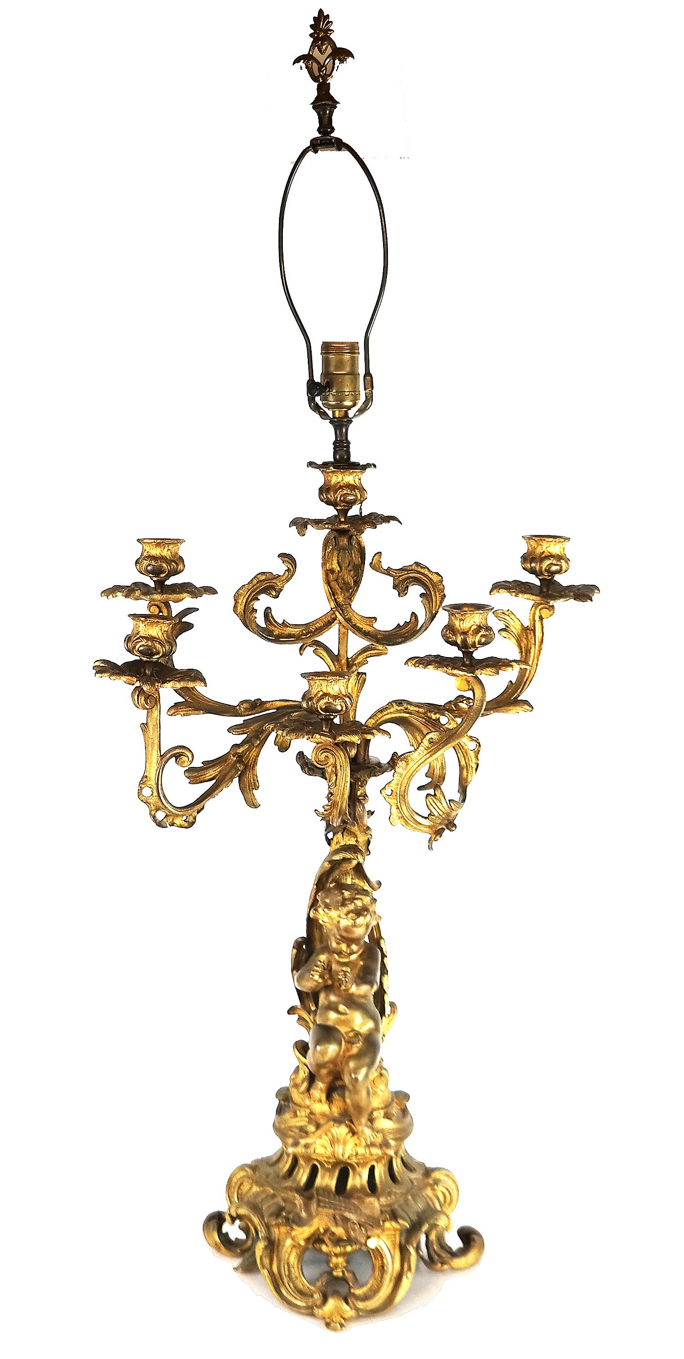 Antique Rococo Cherub Candelabra Lamp (1 of 10)