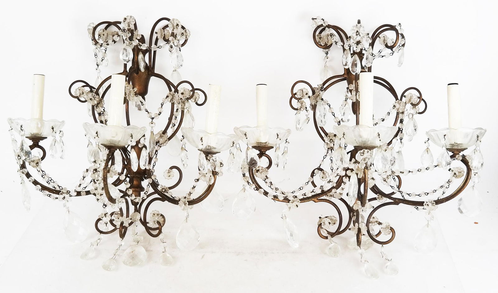 Pair French Gilt Metal & Crystal Sconces (1 of 6)