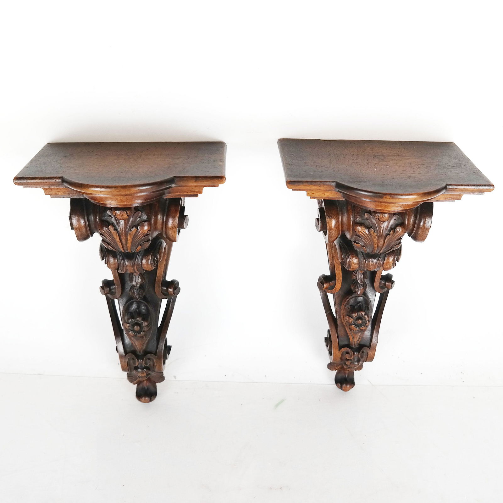 Pair Antique Louis XV-Style Walnut Wall Brackets (1 of 7)