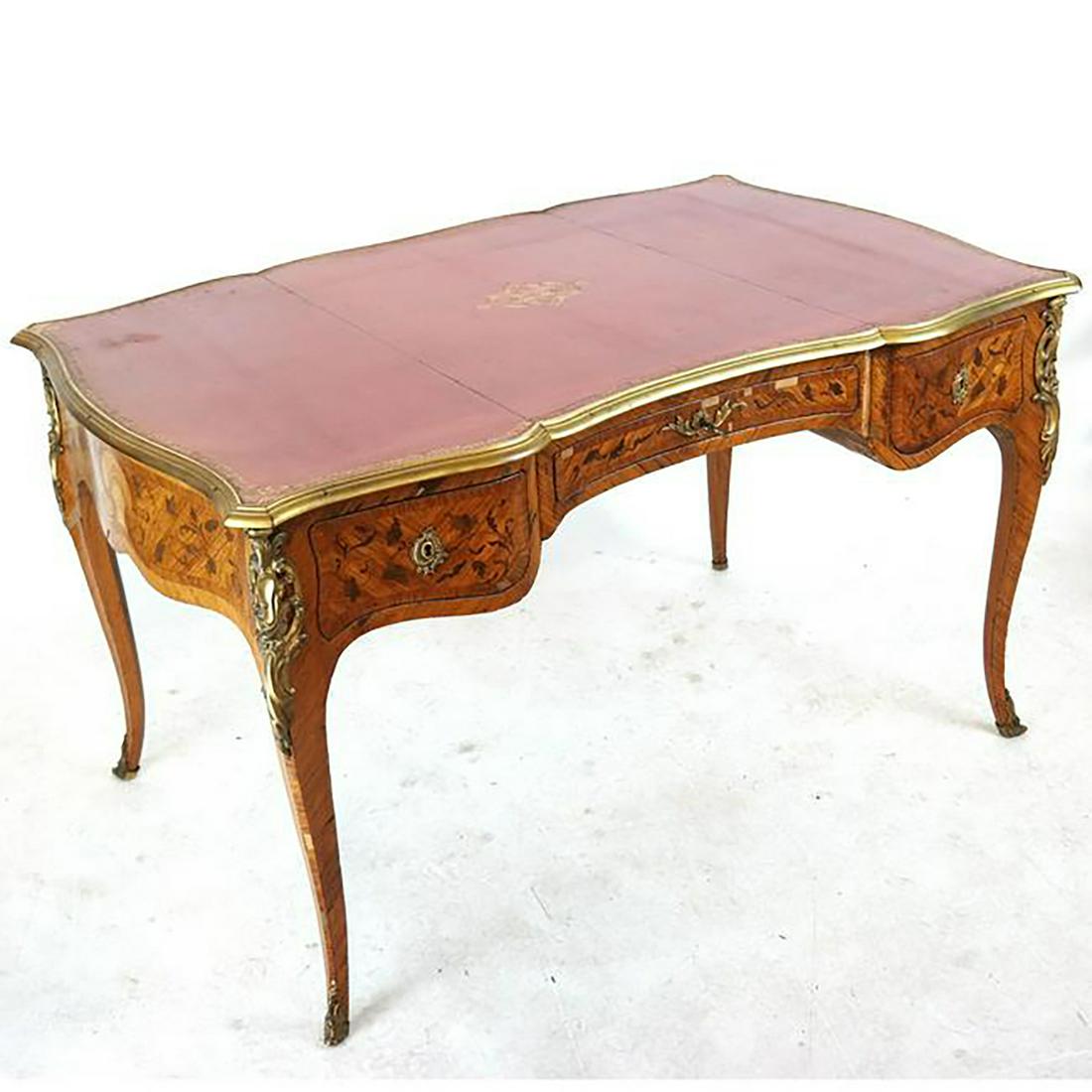 19th C. French Inlaid Leather Top Bureauplat (1 of 13)