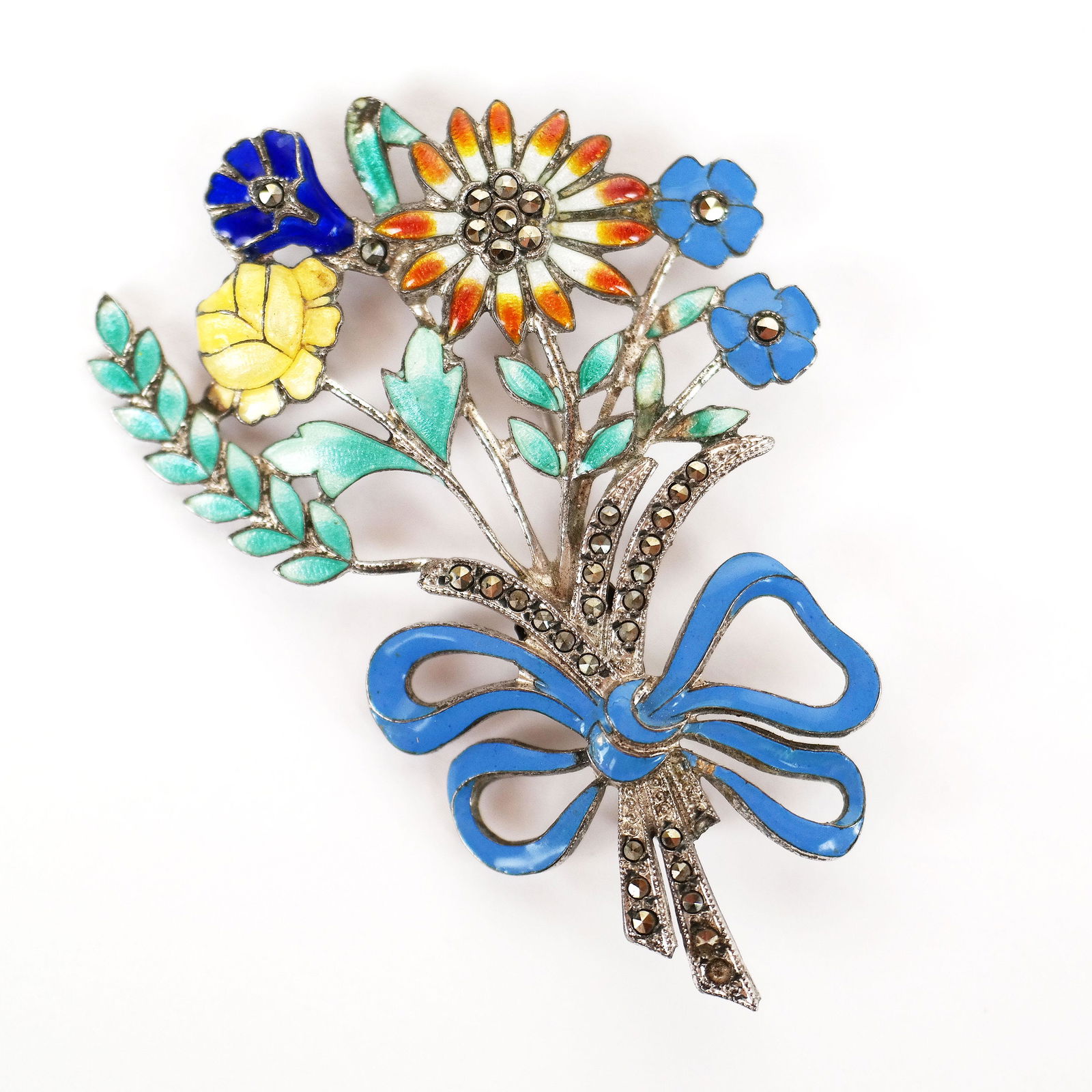 Sterling Silver, Enamel & Marcasite Pin (1 of 9)