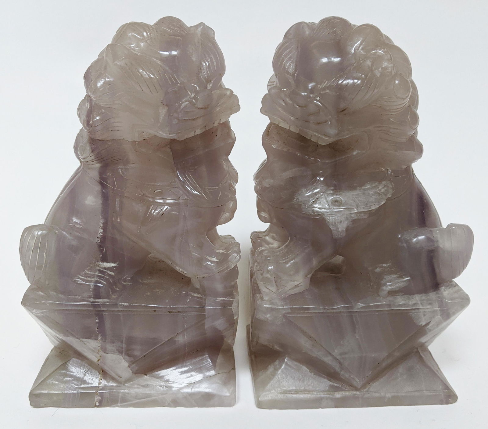 Pair Chinese Rose Quartz Foo Dogs (1 of 6)