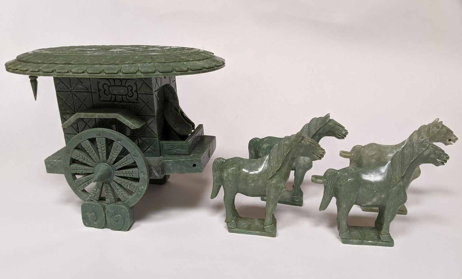 Chinese Carved Hardstone Wagon with Horses (1 of 12)