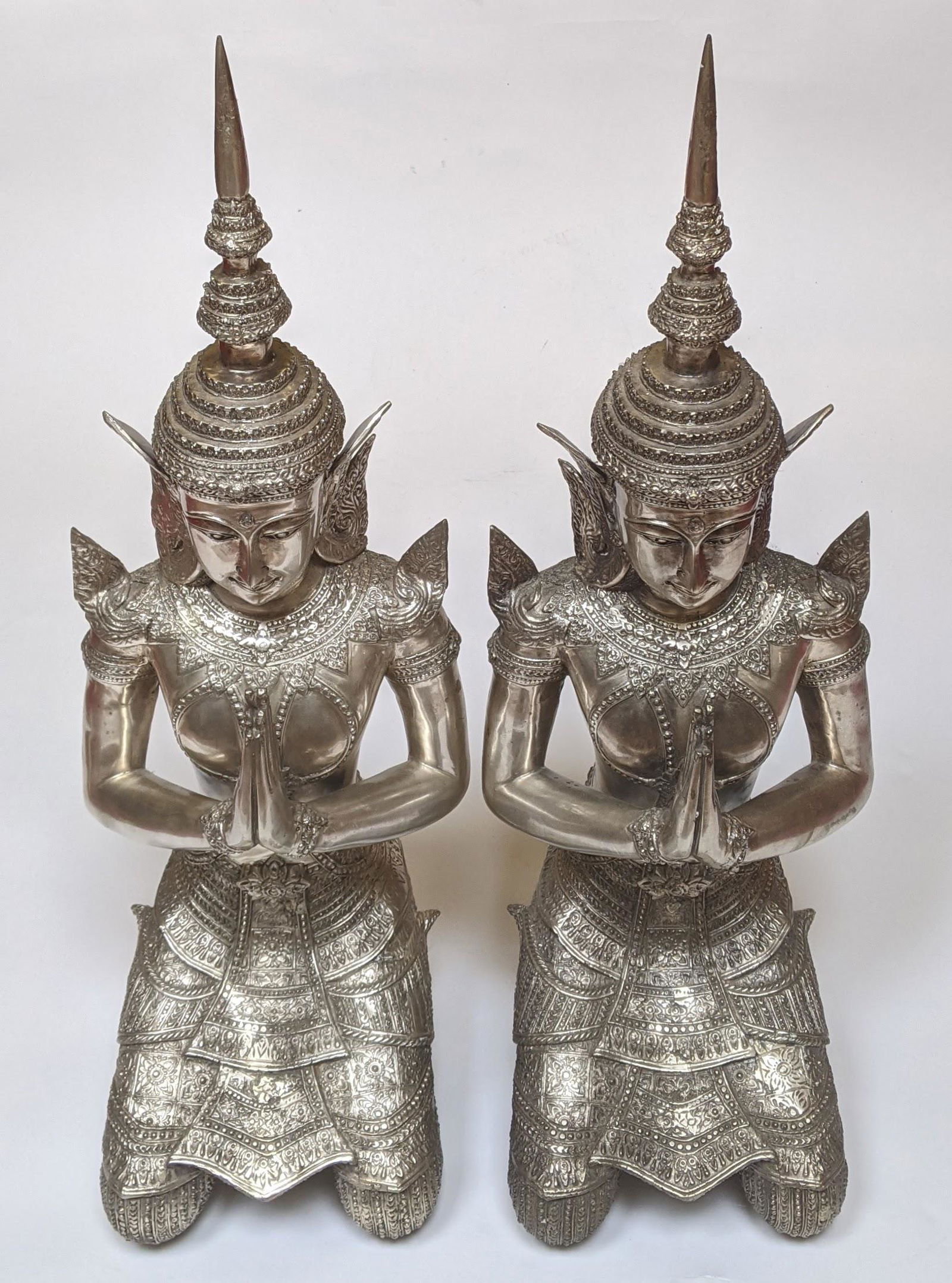 Pair Vintage Thai Silvered Brass Theppanom (1 of 11)
