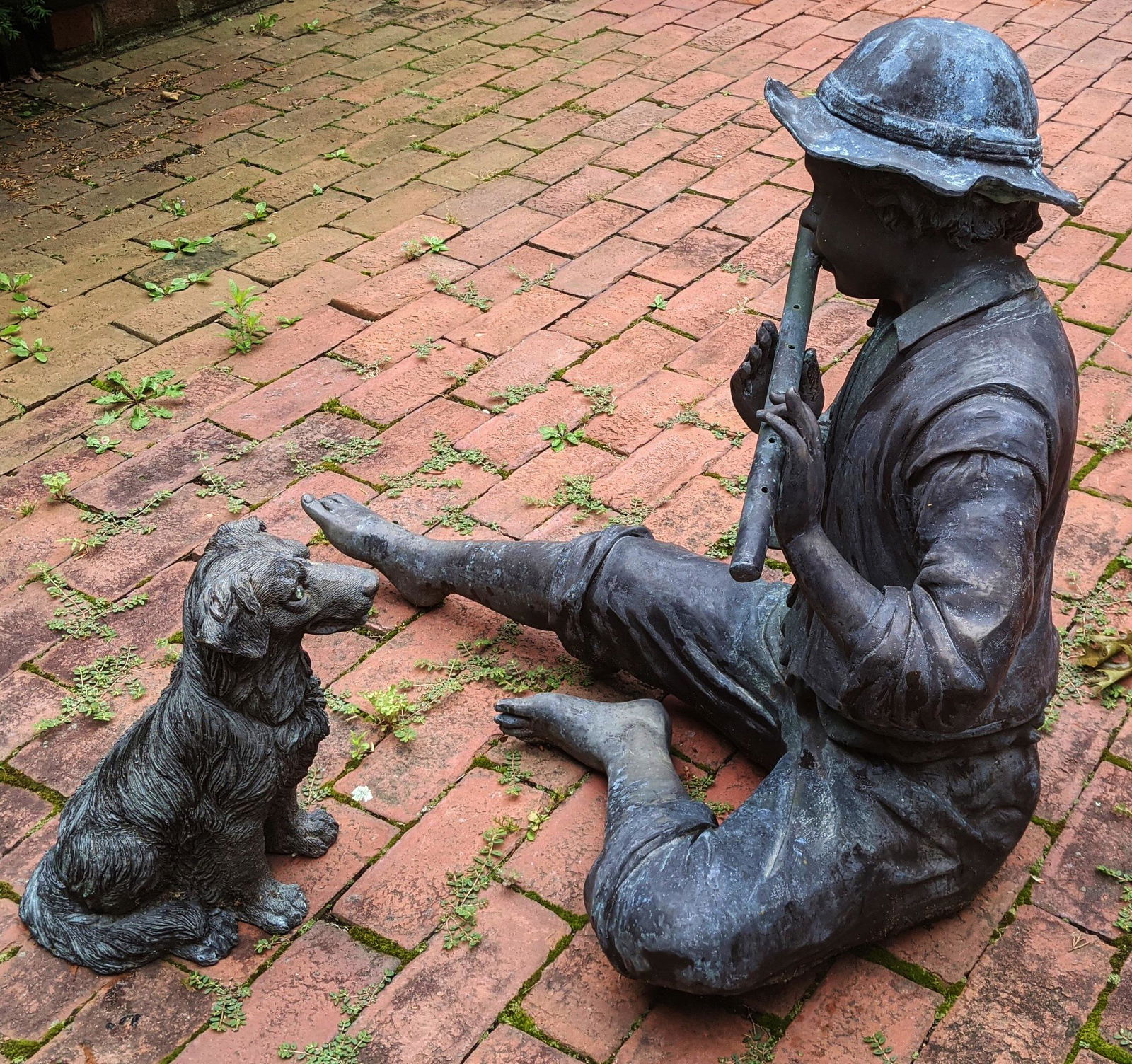 Bronze Sculpture of Boy with Flute & Composite Dog (1 of 13)