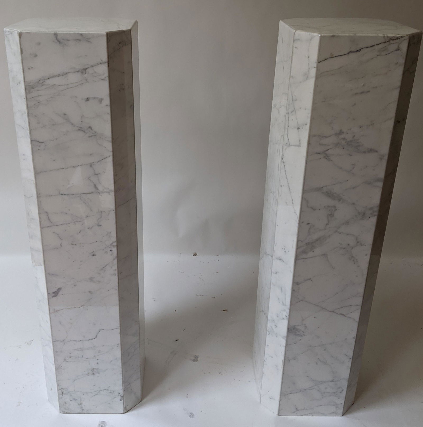 Pair of White Marble Octagonal Pedestals (1 of 5)