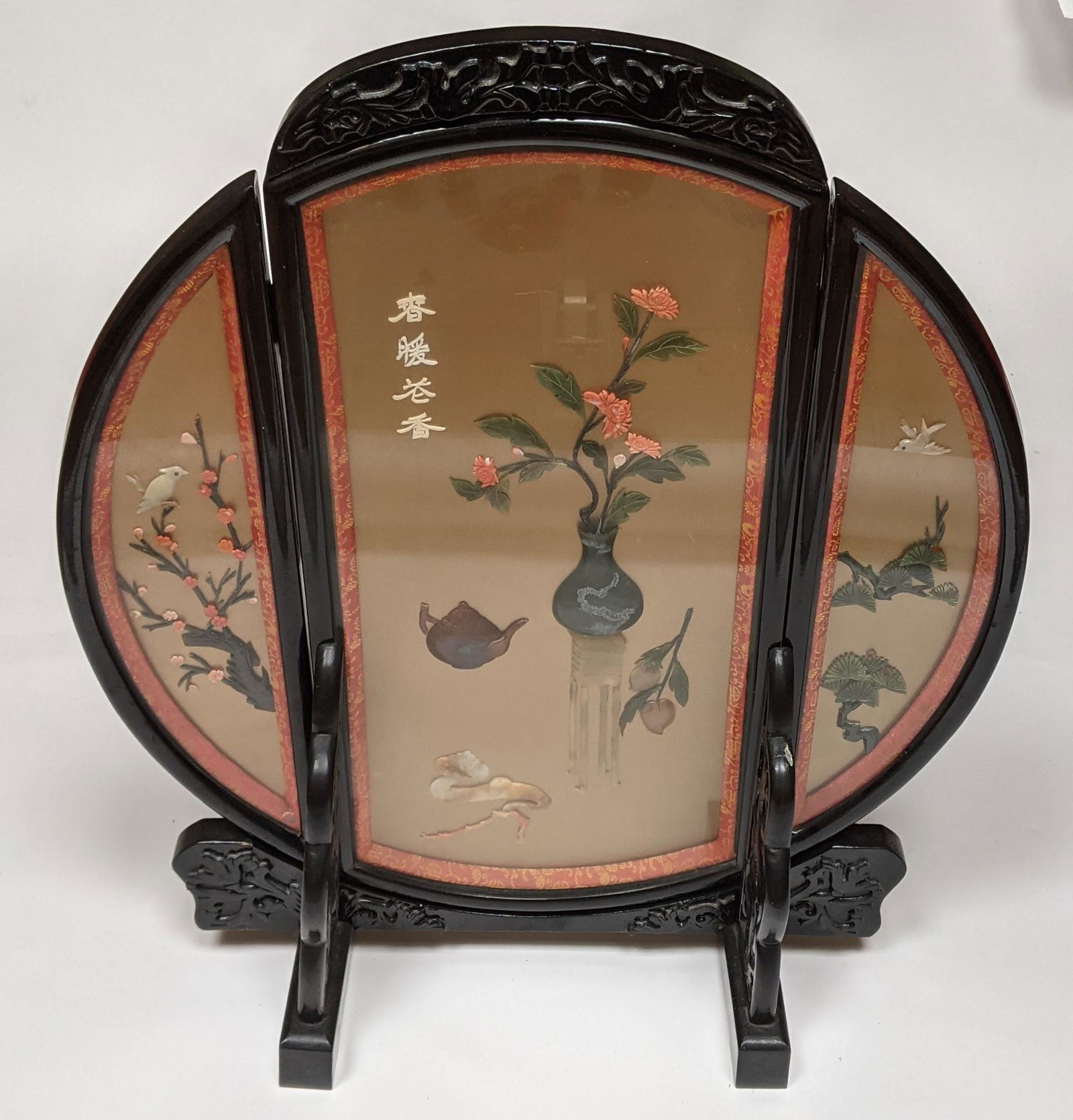 Chinese Round Hardstone Triptych on Stand (1 of 13)