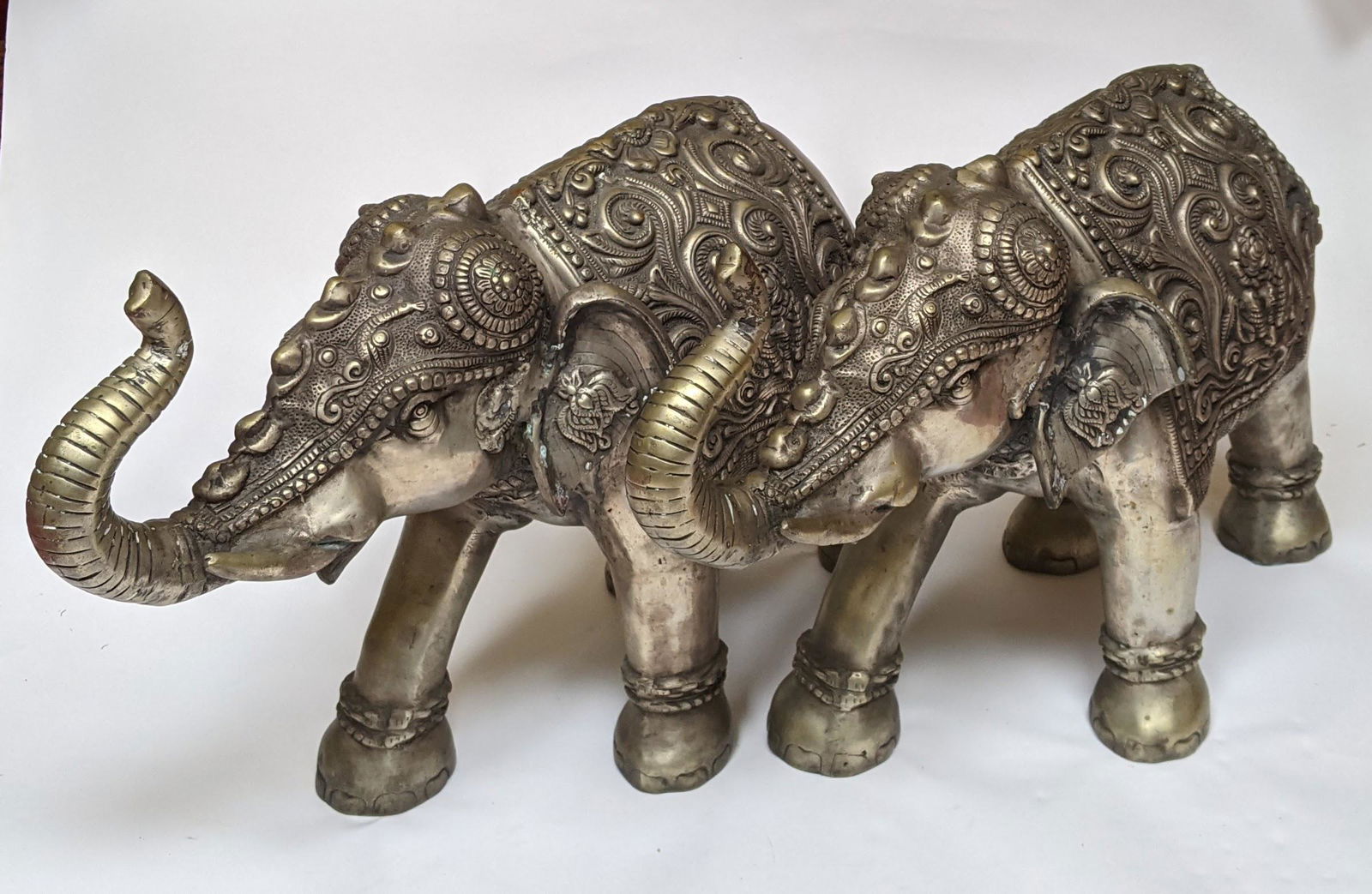 Pair Asian Silver Plated Bronze Ceremonial Elephants (1 of 11)