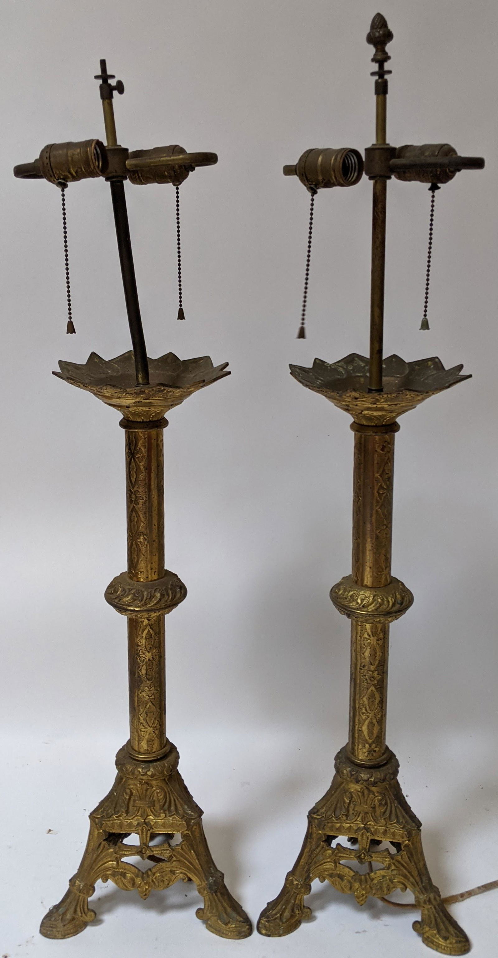 Pair Brass Pricket Sticks as Lamps (1 of 8)