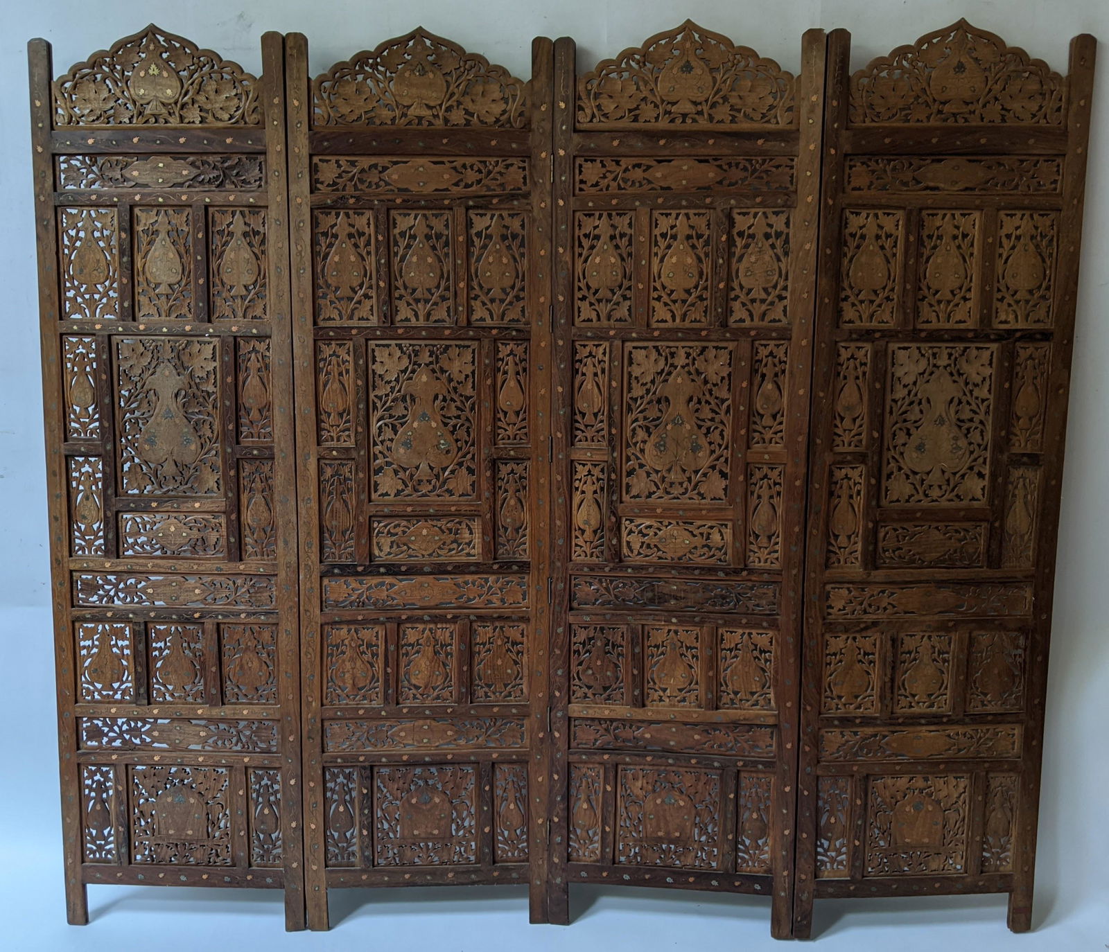 Brass Inlaid Asian 4-Panel Screen (1 of 10)