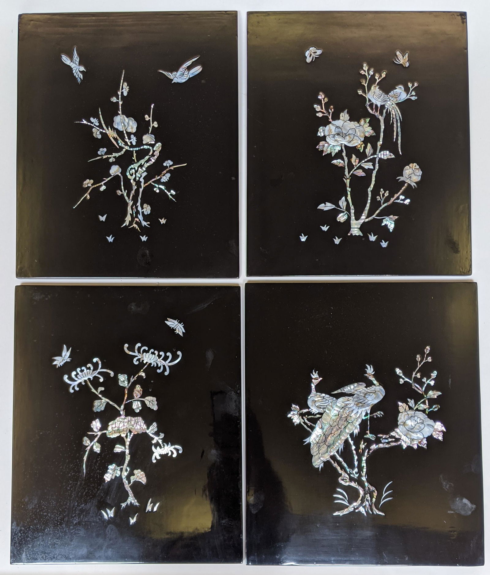 4 Chinese Black Lacquer & M-O-P Wall Hangings (1 of 9)