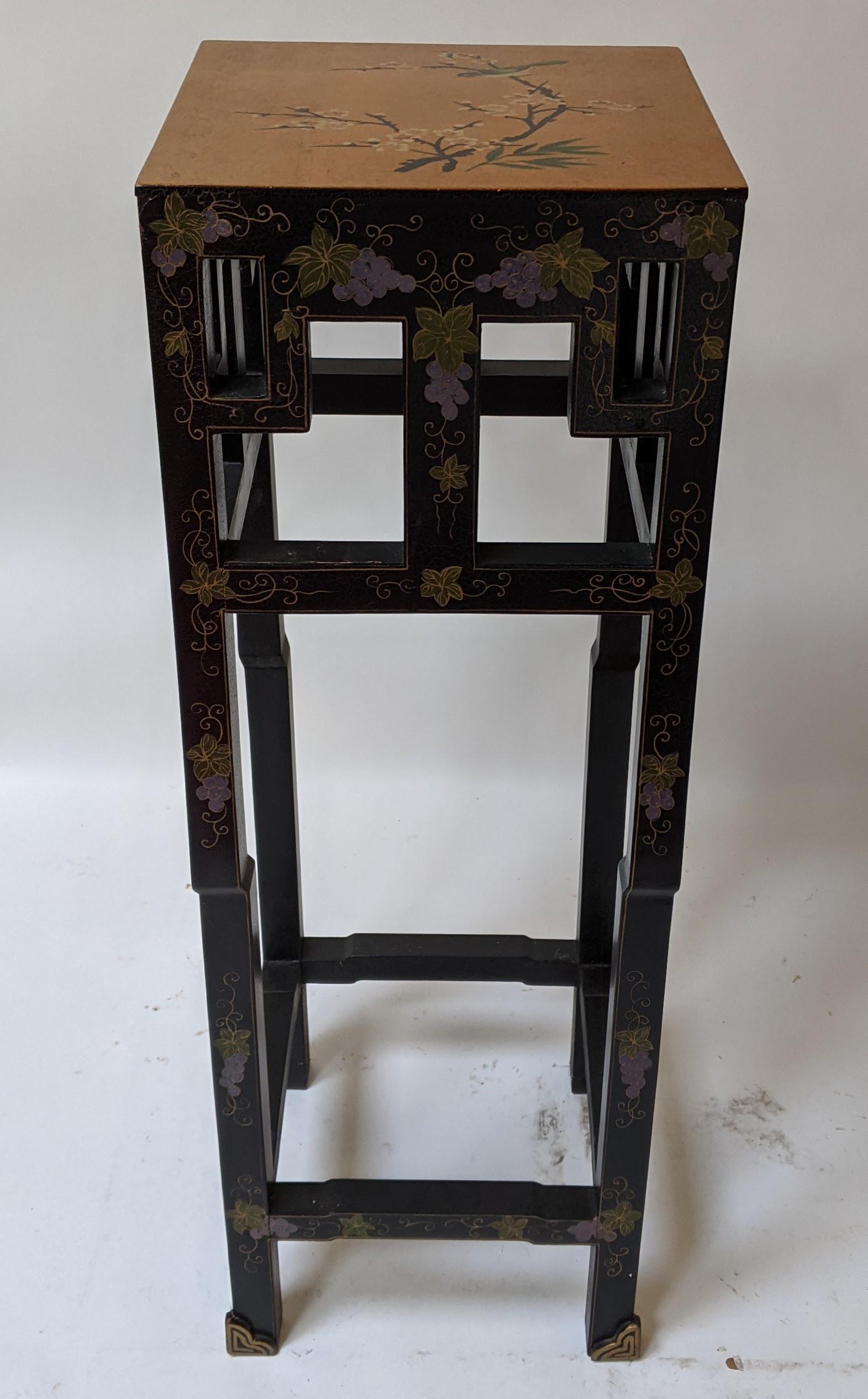 Chinese Black Lacquer Floral Painted Stand (1 of 10)