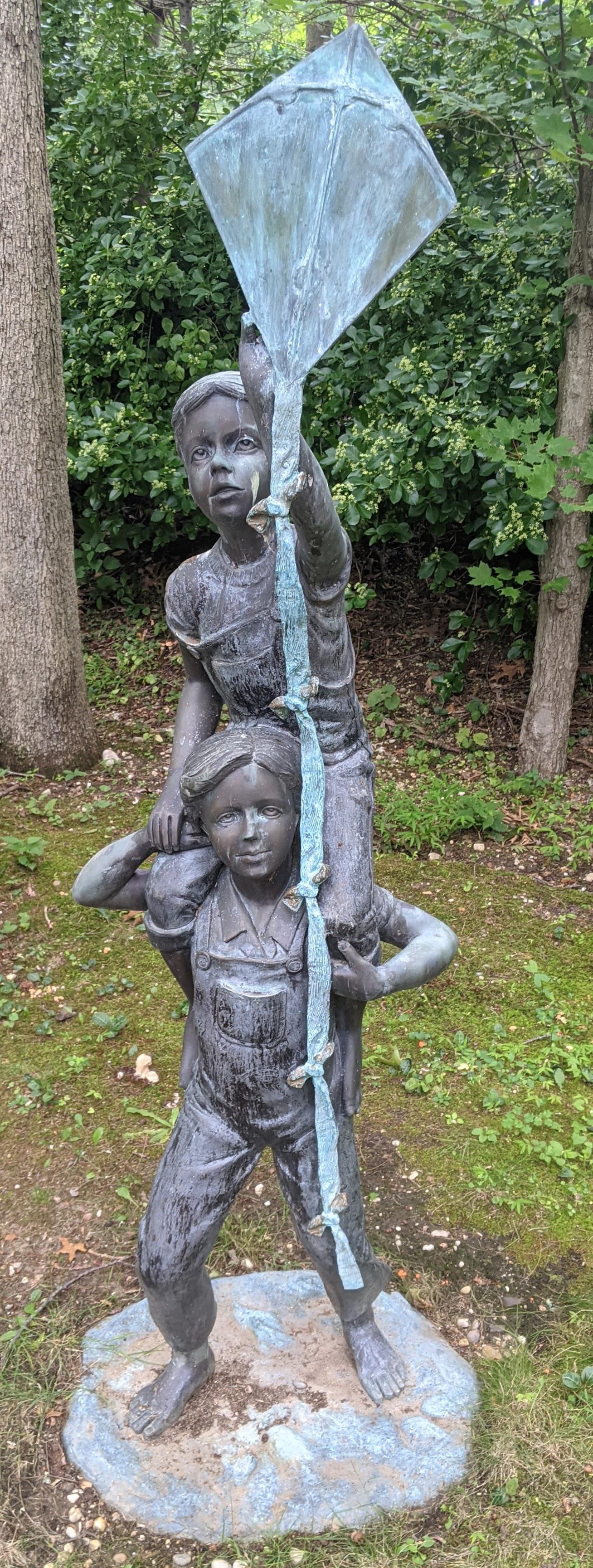 Bronze Outdoor Statue of Girl on Boy's Shoulders (1 of 11)