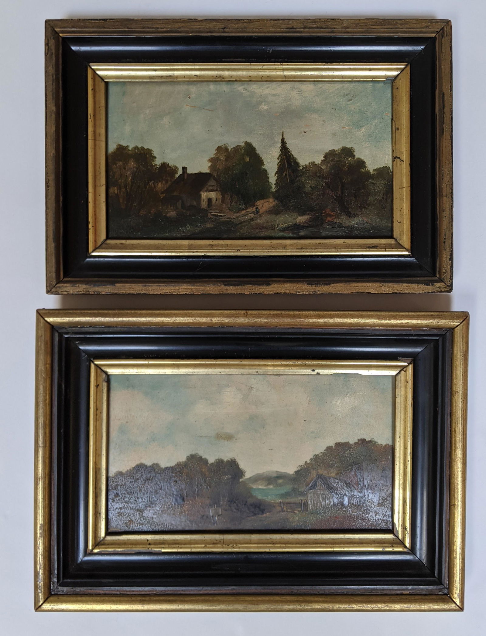 Pair of Antique Oil Paintings of Cottage Scenes (1 of 9)