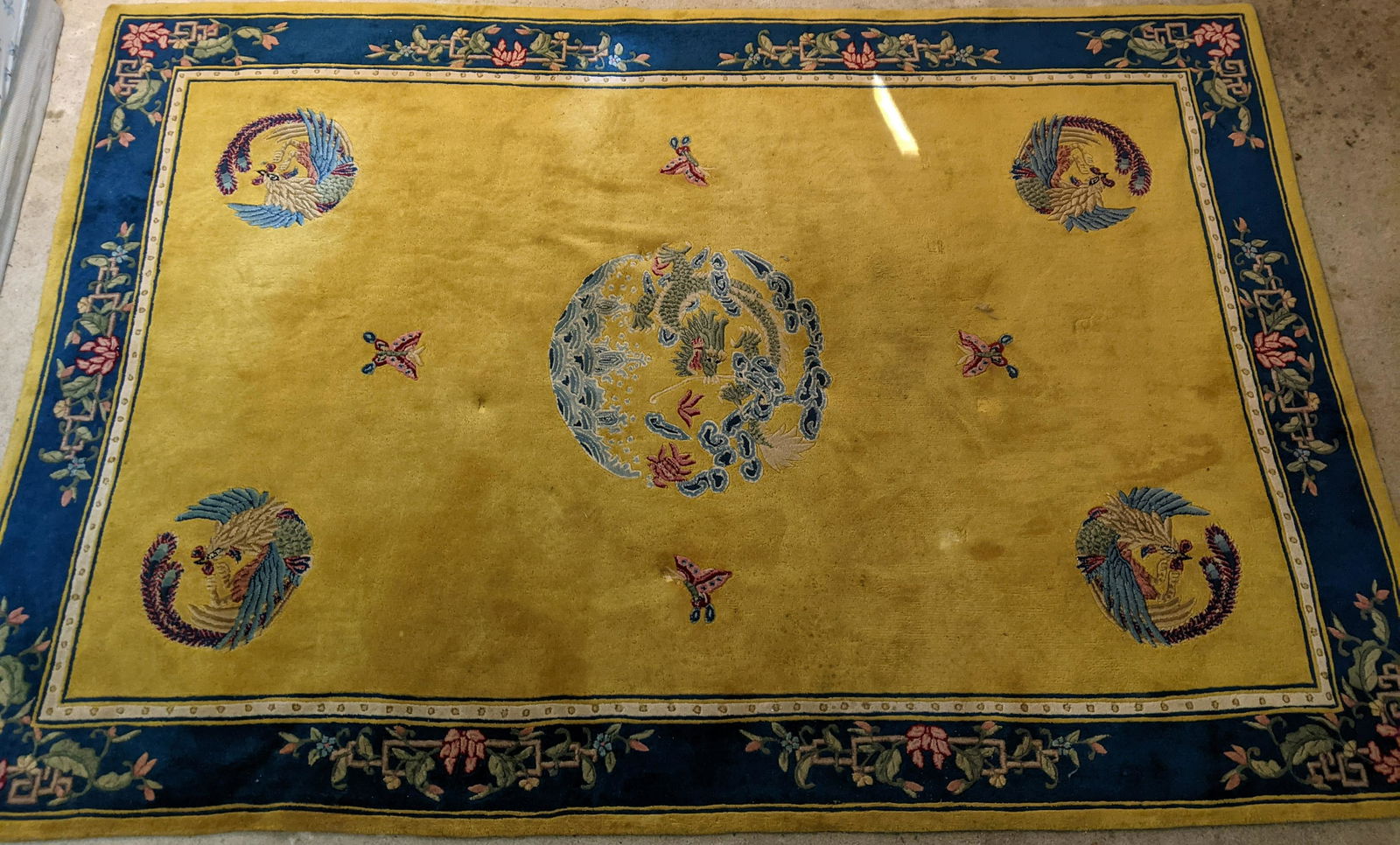 Chinese Nichols Style Dragon Medallion Blue Gold Carpet (1 of 9)
