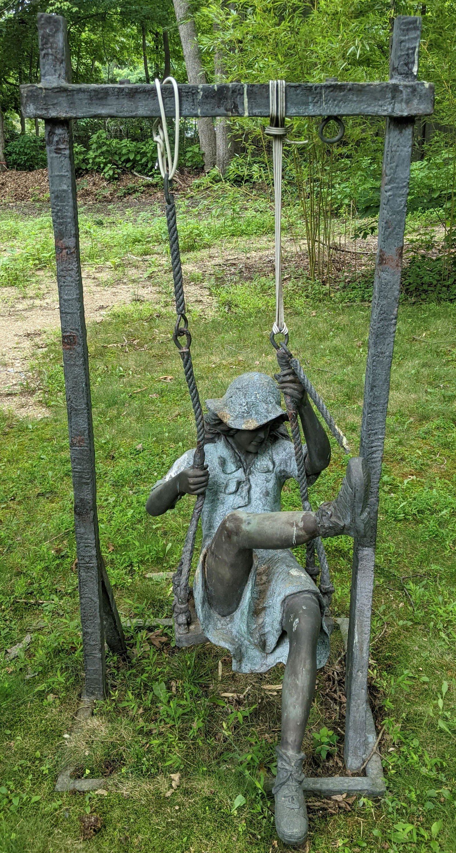 Bronze Outdoor Sculpture of Girl on Swing (1 of 14)