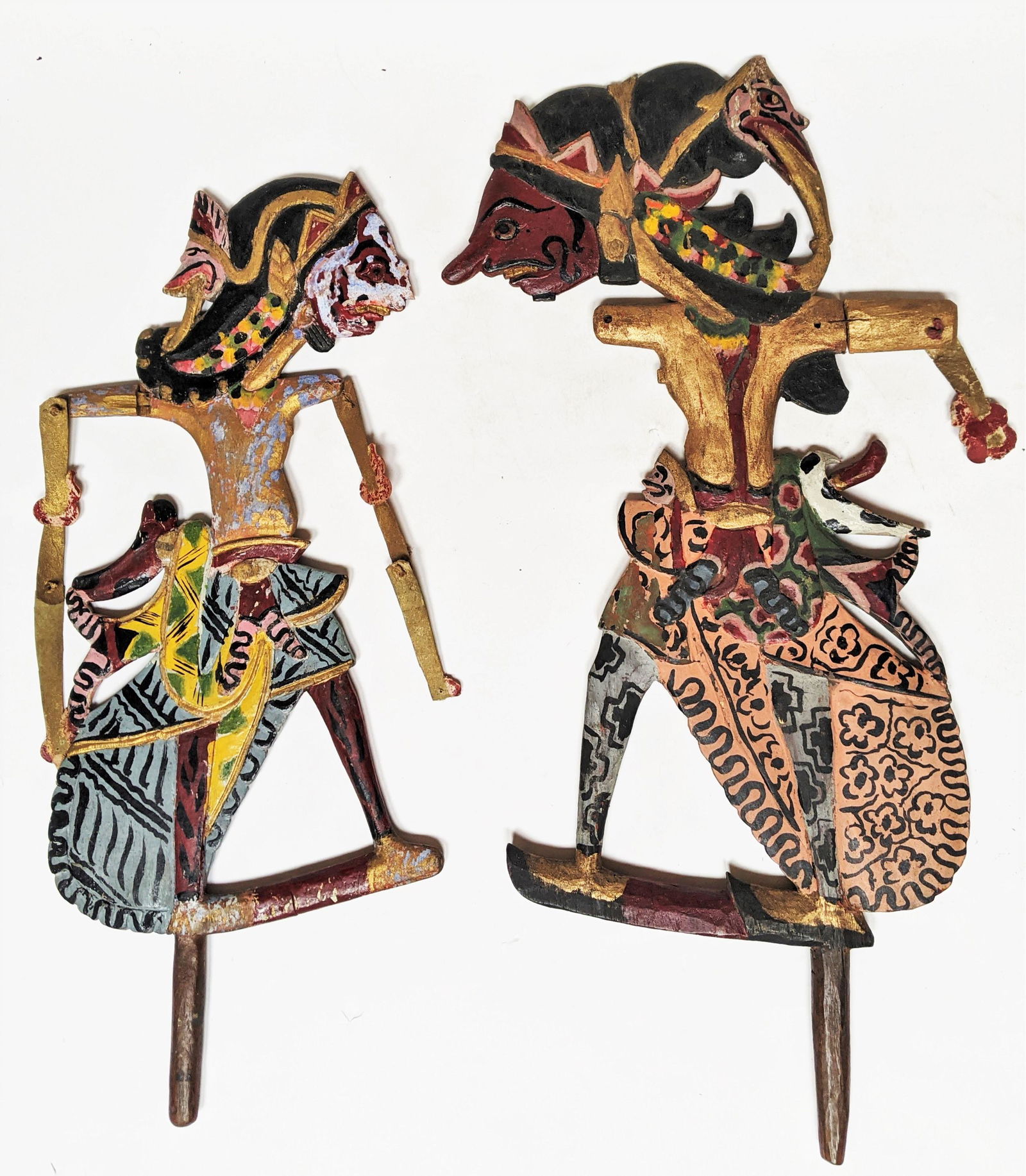 Pair Hand Painted Wood Carved Stick Puppets (1 of 14)