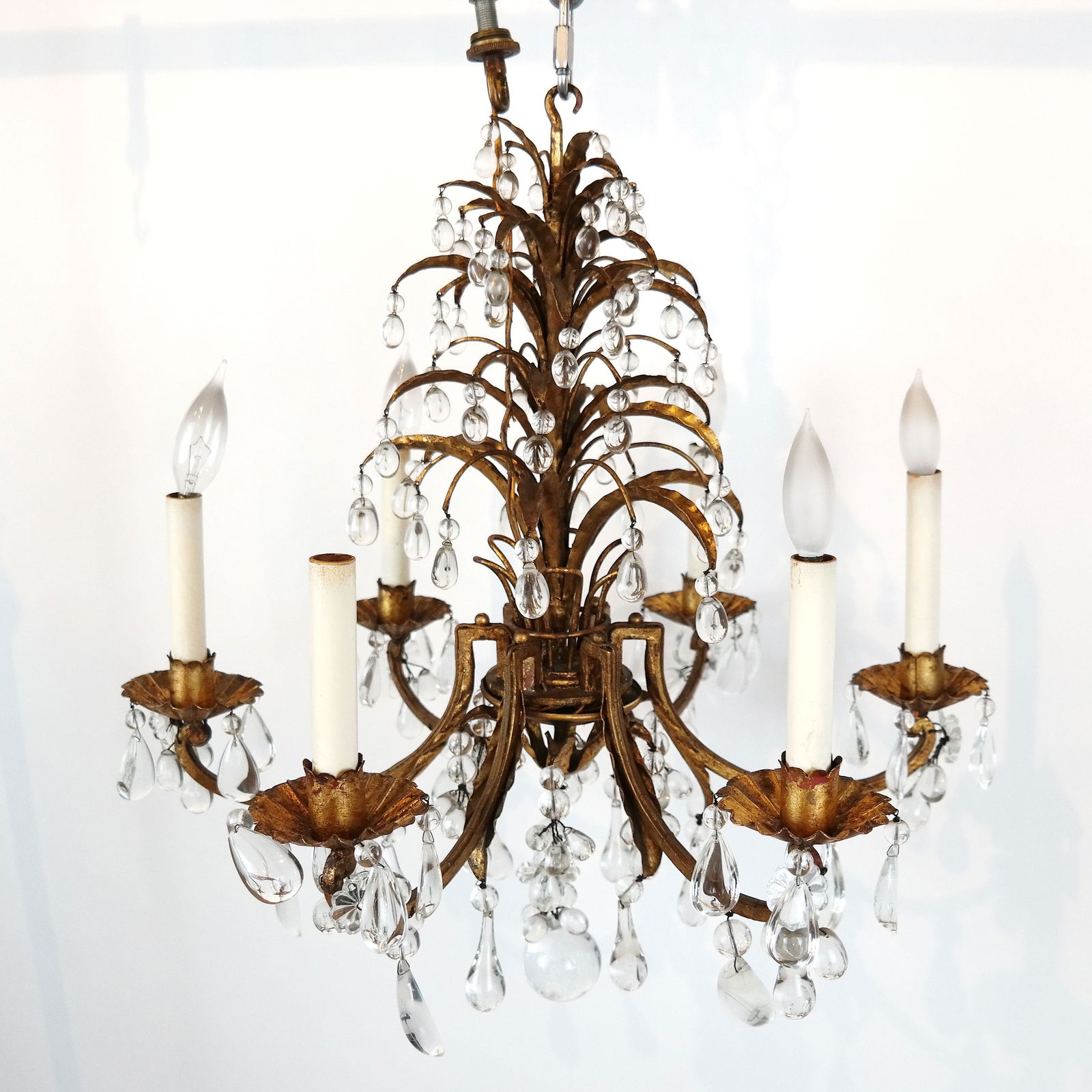 Gilt Metal and Crystal 6-Light Chandelier (1 of 7)