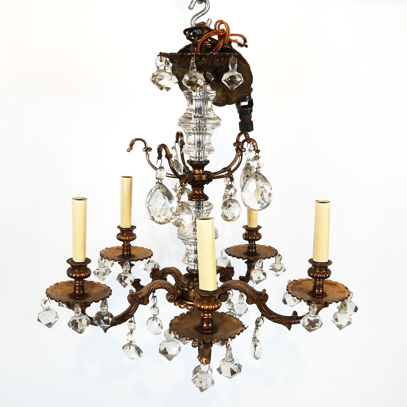 5-Arm Crystal & Brass Chandelier (1 of 12)