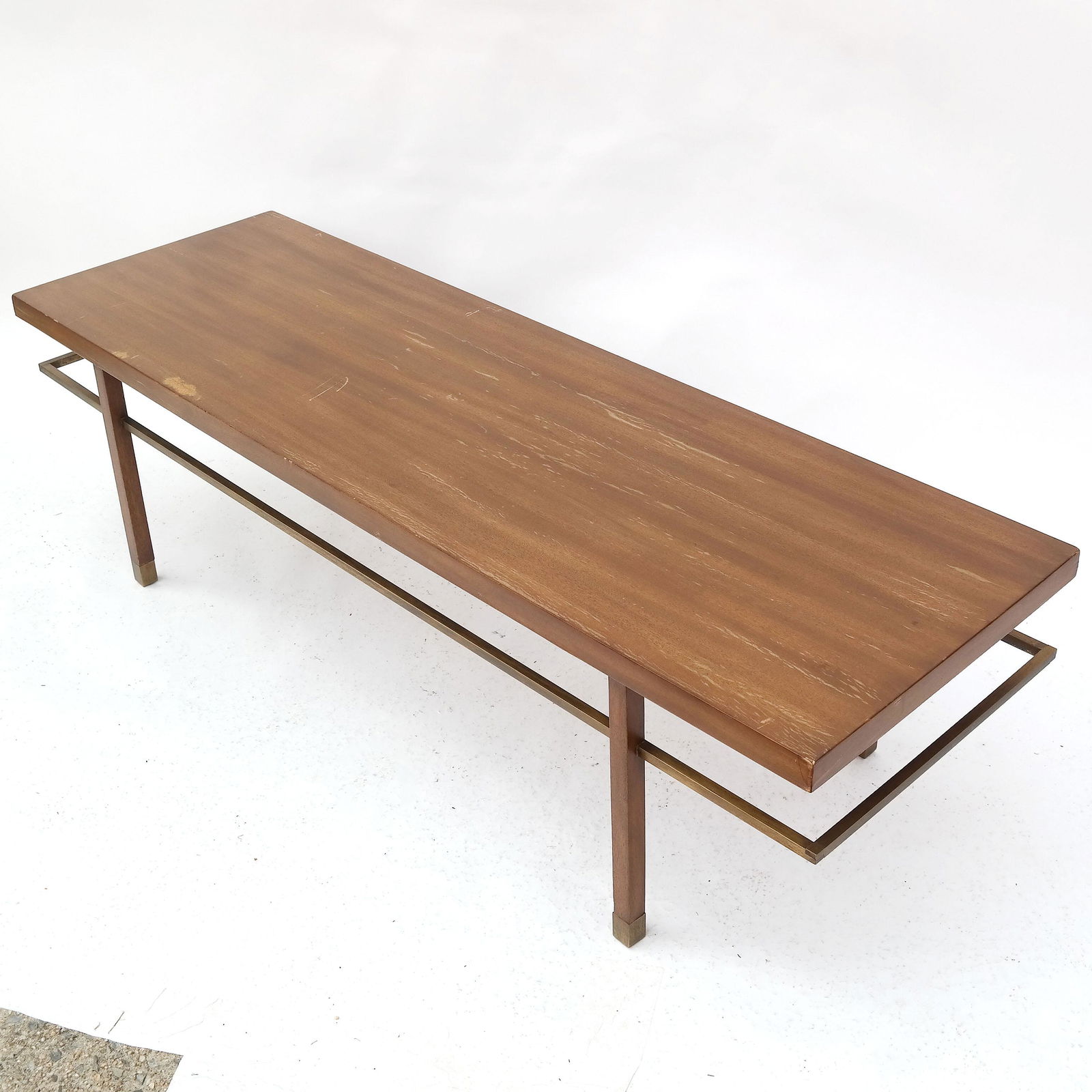 Paul McCobb Walnut Wood & Brass Bench (1 of 4)