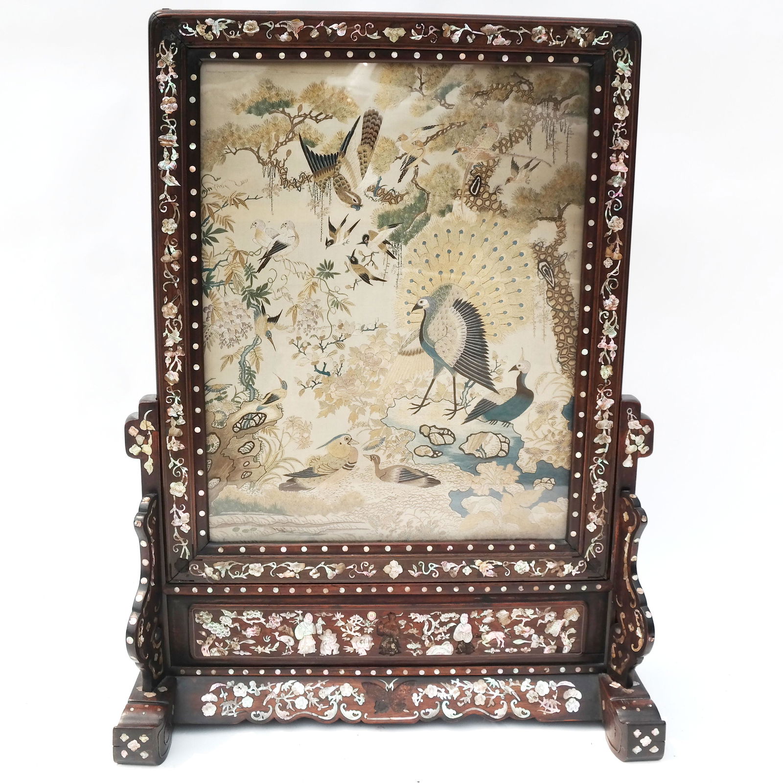 Chinese Embroidered Birds in Table Screen / Frame (1 of 5)