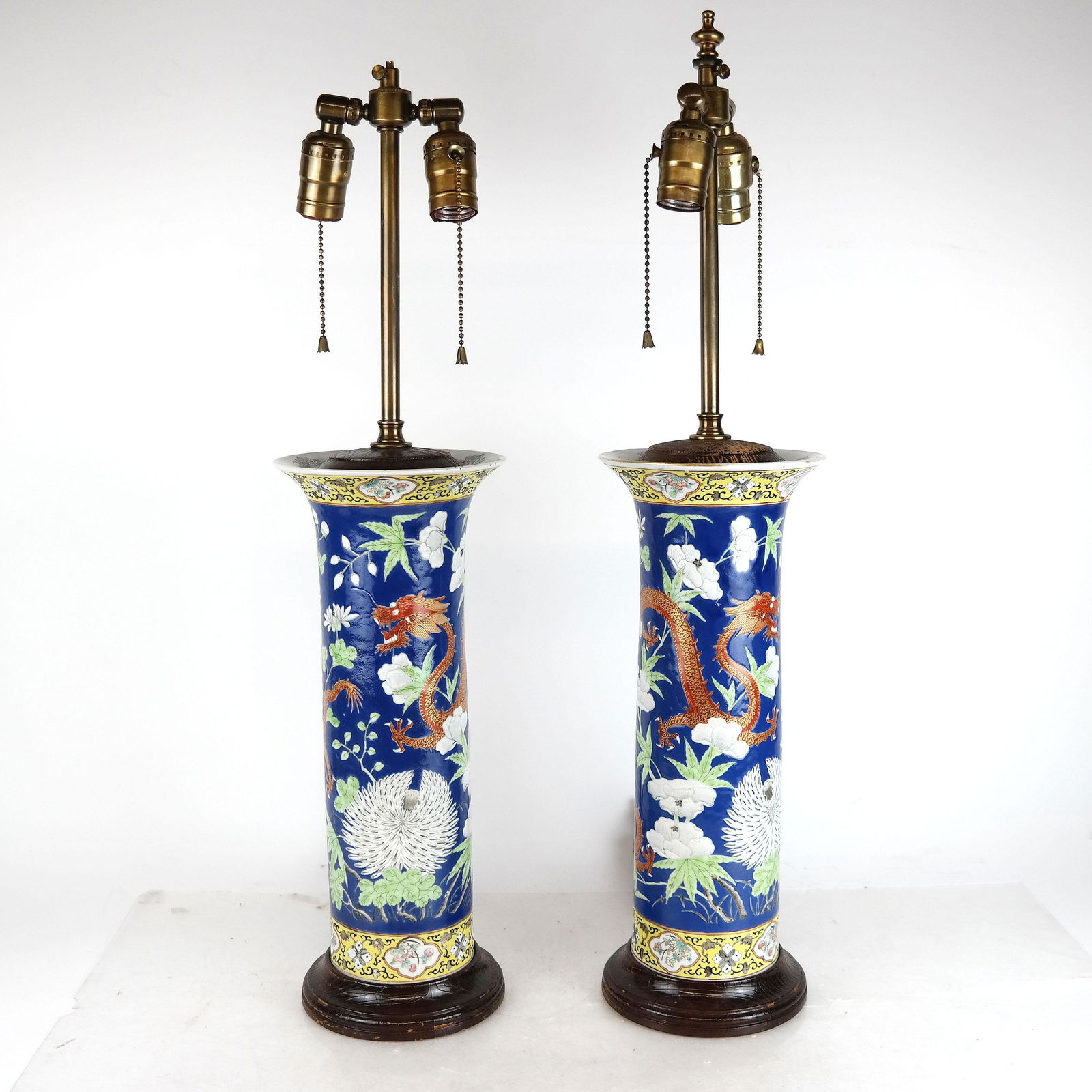 Pair of Chinese Polychrome Enamel Vase Lamps (1 of 8)