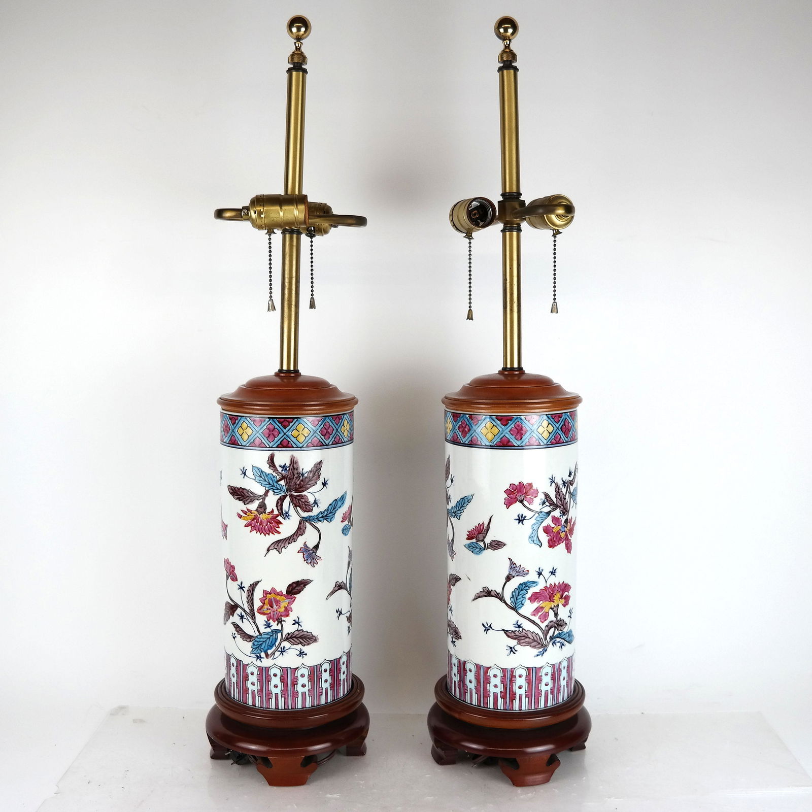 Pair of Chinese Porcelain Bird & Flower Lamps (1 of 6)