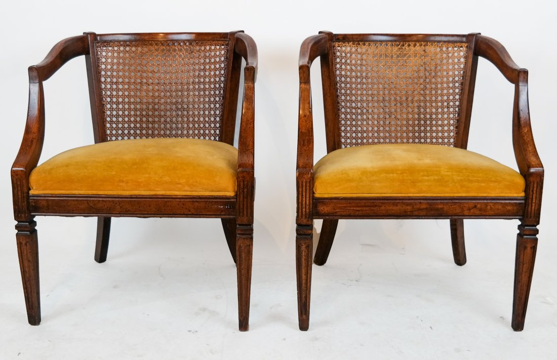 Pair of Walnut & Cane Barrel Back Arm Chairs (1 of 5)