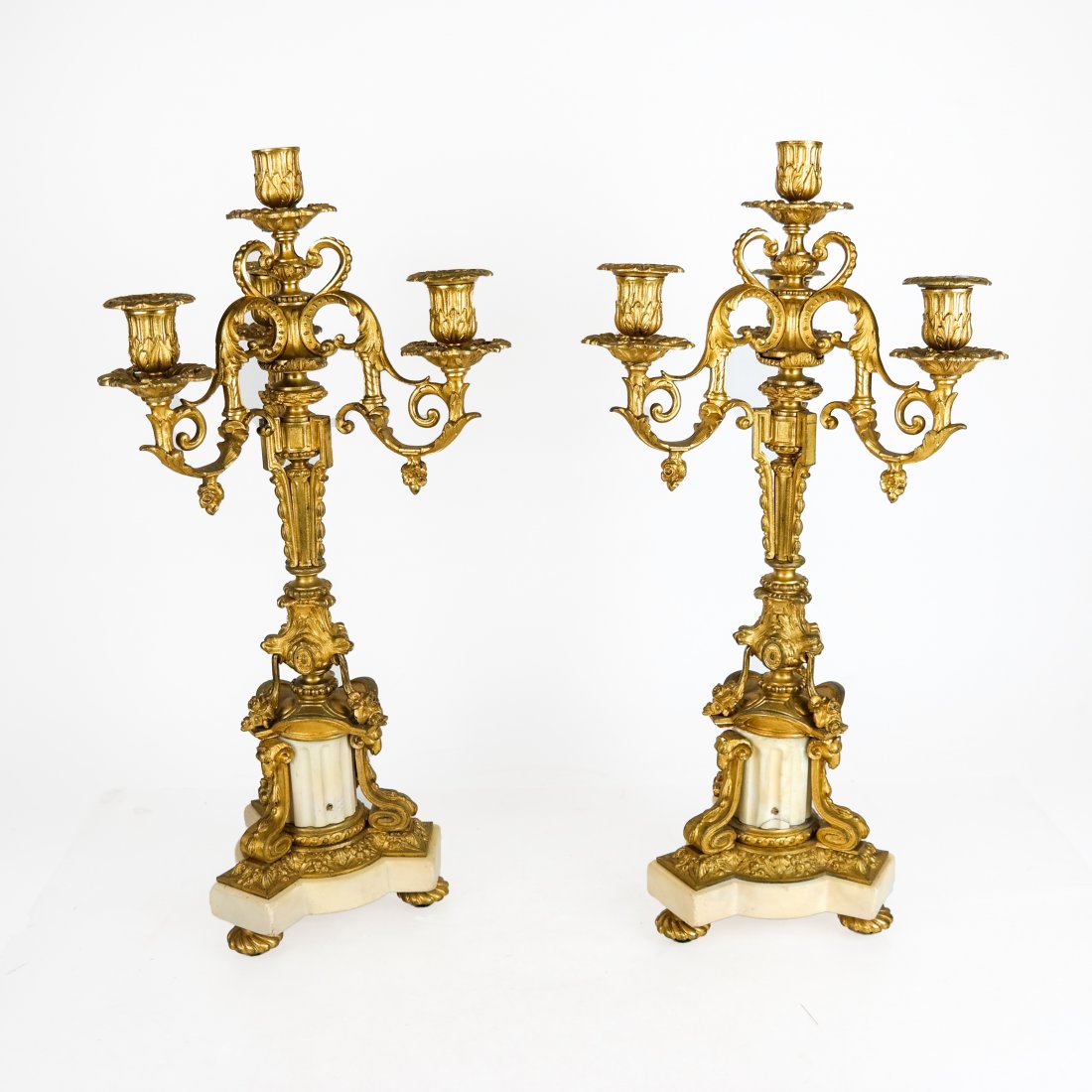 Pair French Bronze & Marble Candelabra (1 of 5)