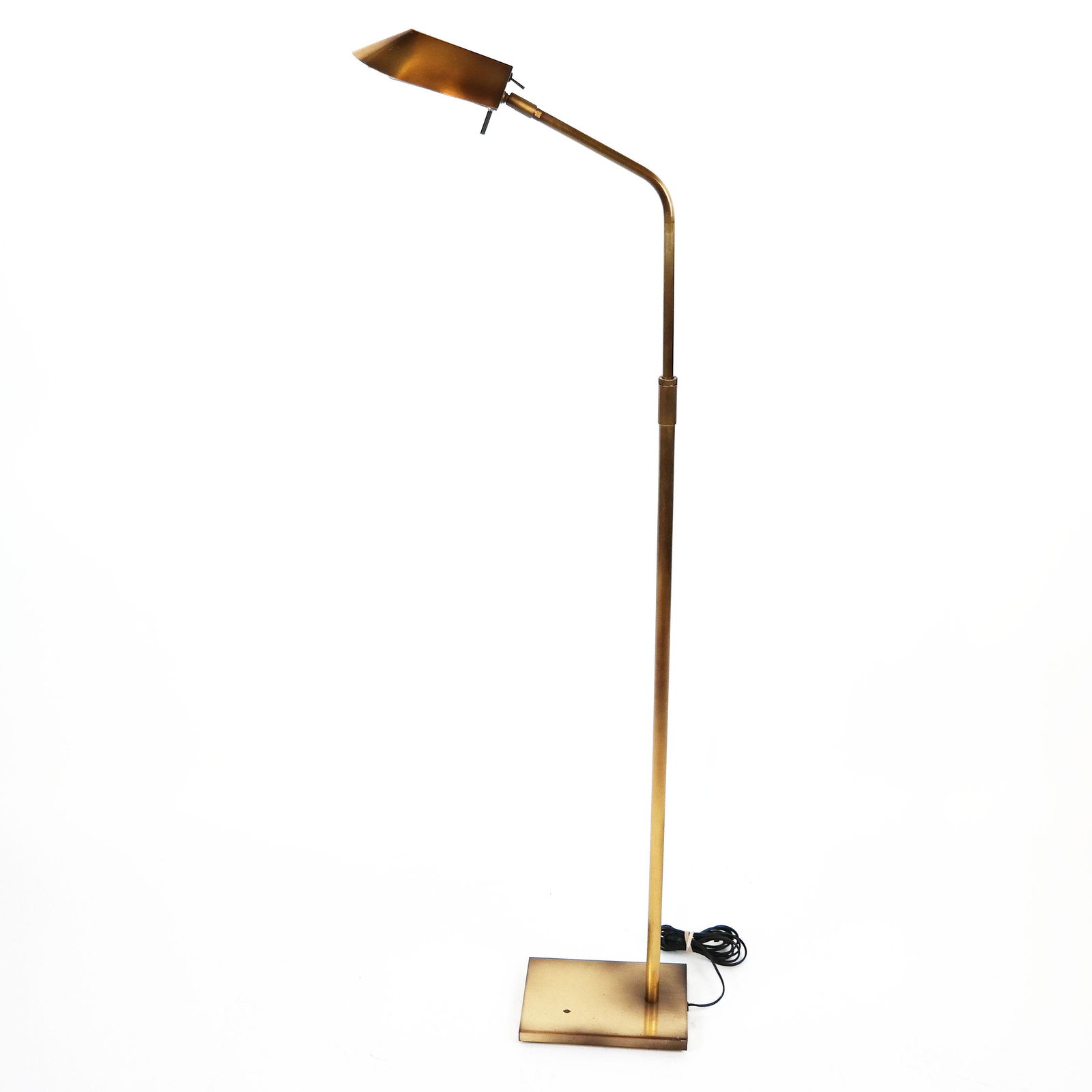 Kovacs Contemporary Floor Lamp: Polished brass, adjusable floor lamp. [47" H to 60" H x 9" W x 6 1/2" D (base)].